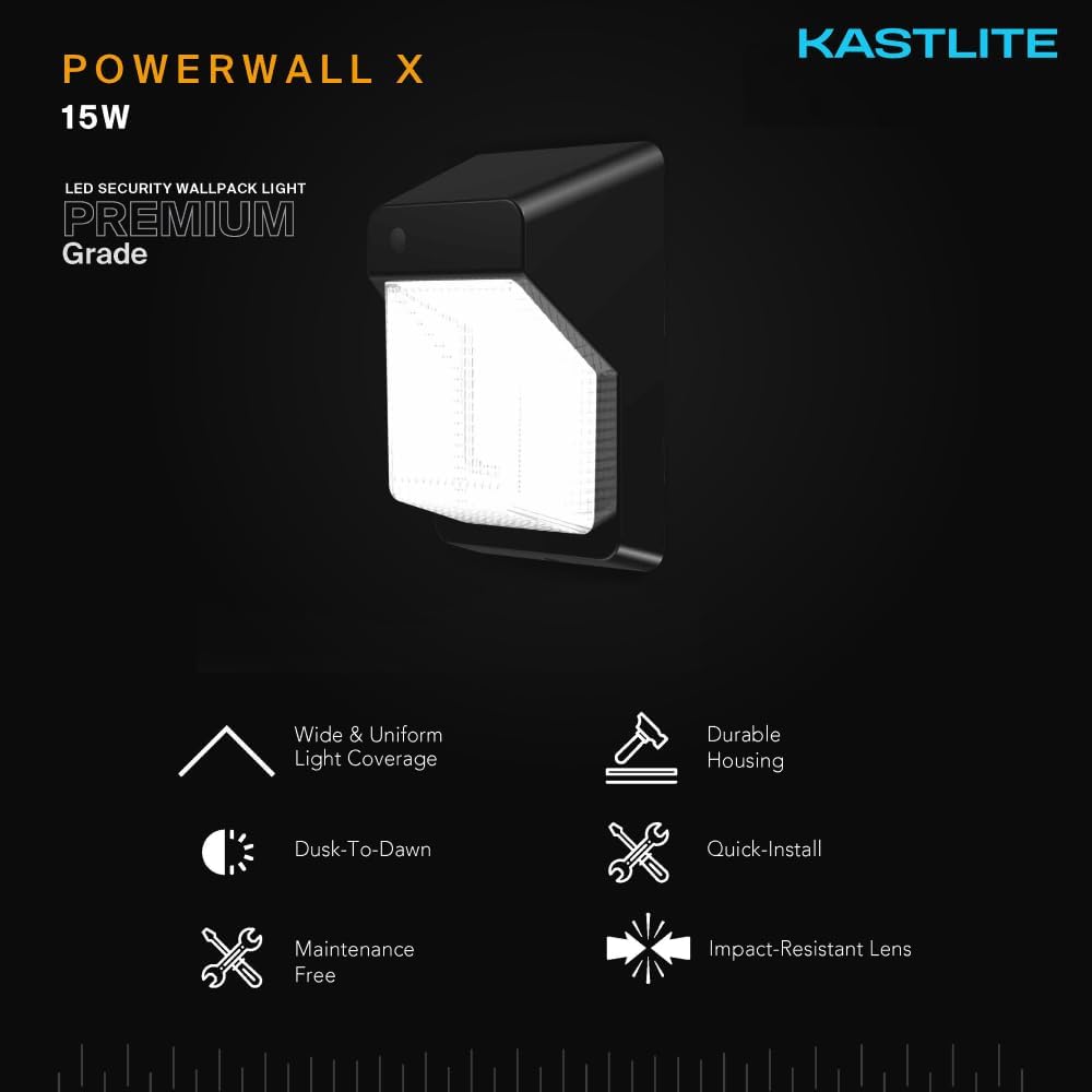 KastLite Outdoor Commercial High Output Refractor Wall Pack Light with Photocell Sensor