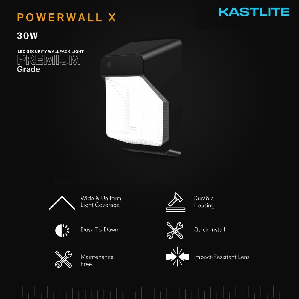 KastLite Outdoor Commercial High Output Refractor Wall Pack Light with Photocell Sensor