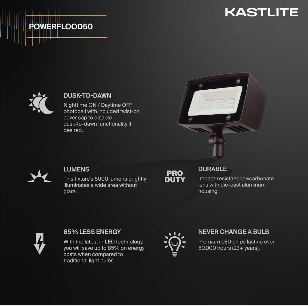 KastLite 50W Dusk to Dawn LED Outdoor Flood Light with Knuckle