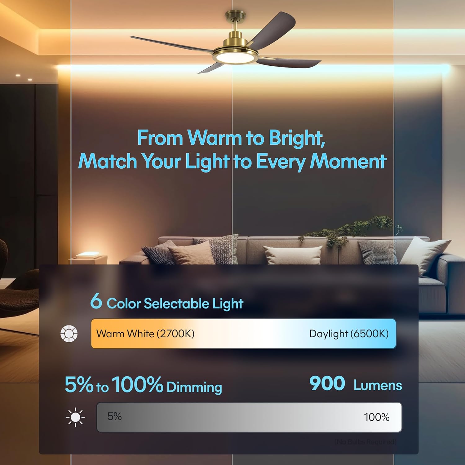 KastLite 56-Inch Smart Ceiling Fan with Light | 6-CCT LED