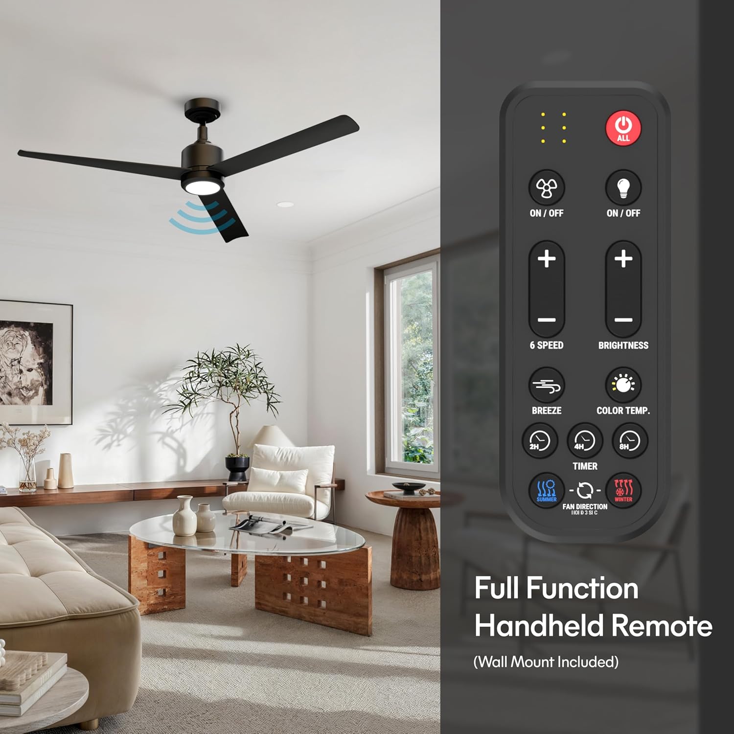60-Inch Ceiling Fan Without Light | | Powerful Quiet Cooling Remote Control DC Motor Fan