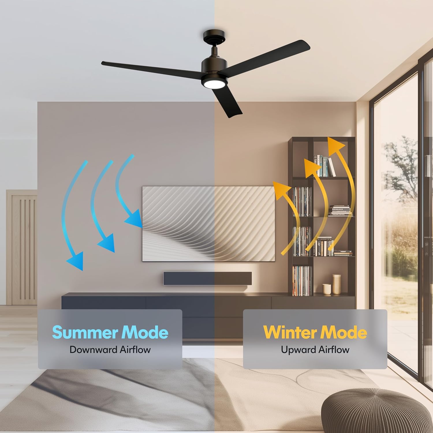 60-Inch Ceiling Fan Without Light | | Powerful Quiet Cooling Remote Control DC Motor Fan