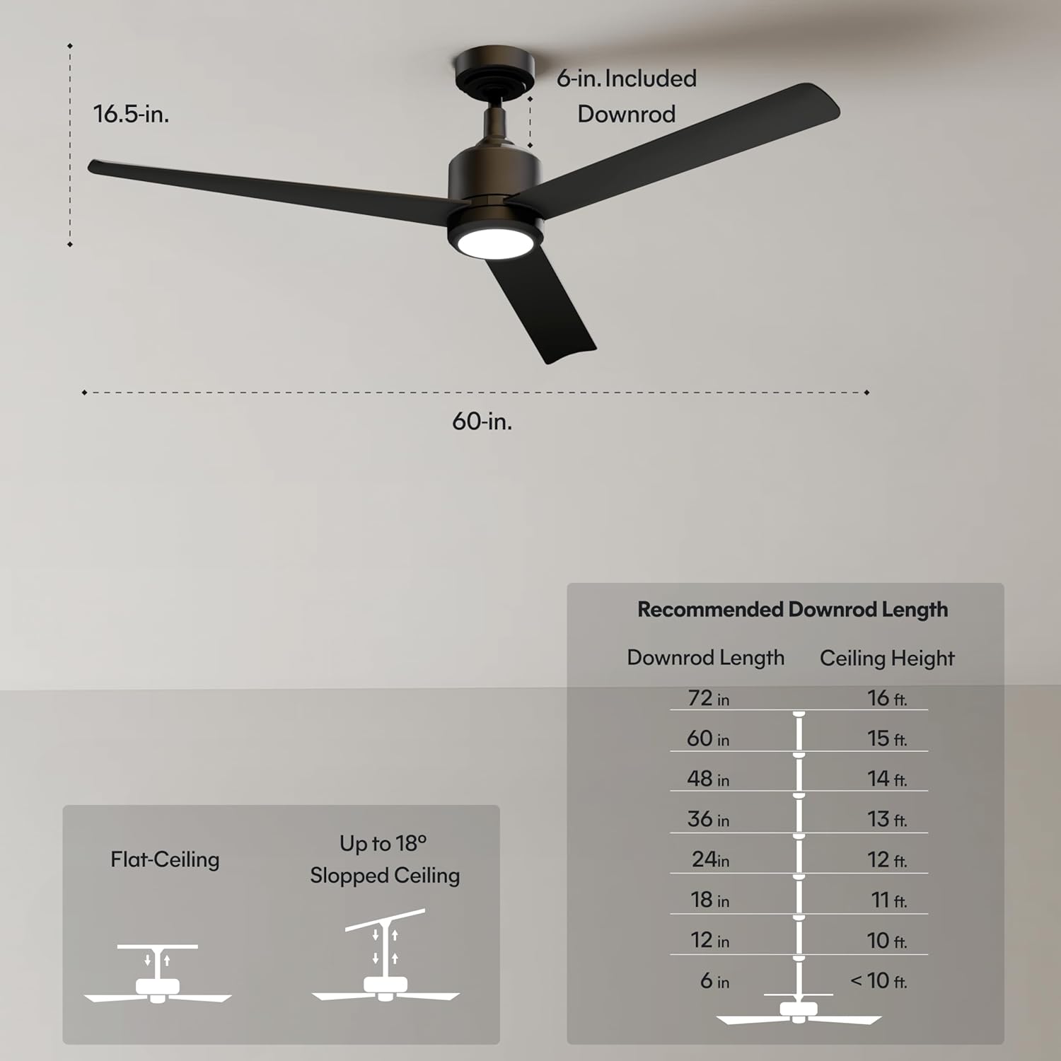60-Inch Ceiling Fan Without Light | | Powerful Quiet Cooling Remote Control DC Motor Fan