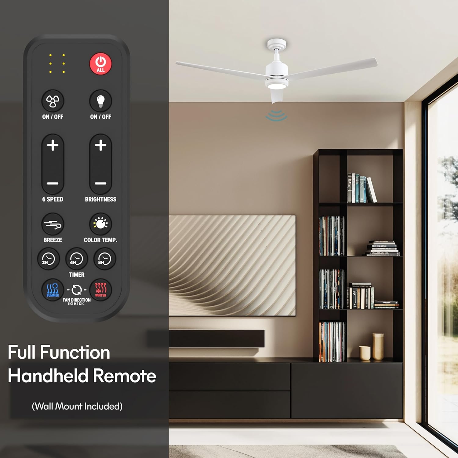 60-Inch Ceiling Fan Without Light | | Powerful Quiet Cooling Remote Control DC Motor Fan