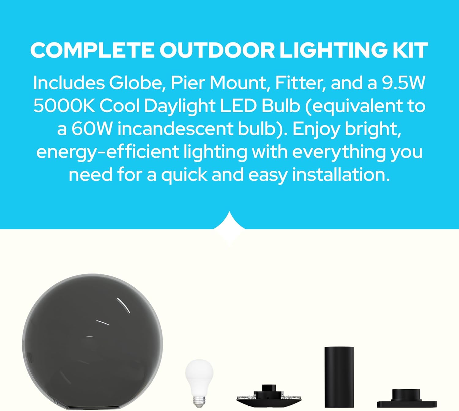14" Globe Post Light Application with 6" Stub Post Pier Mount