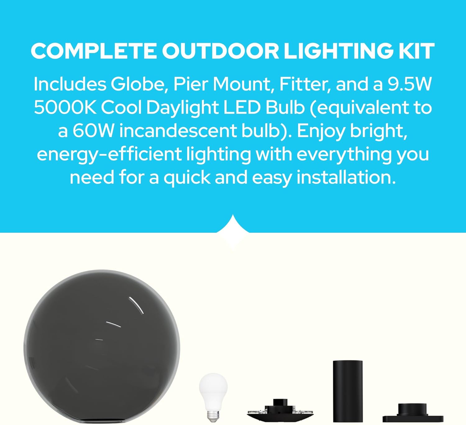 18" Globe Post Light Application with 6" Stub Post Pier Mount