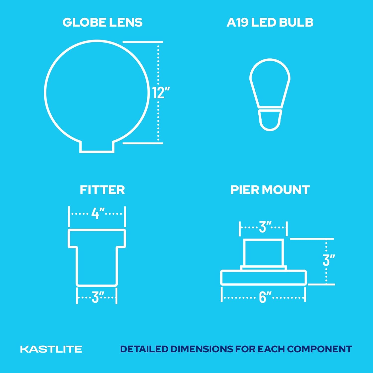 KastLite 12" Globe Pier Mount Outdoor Lighting with LED Lamp
