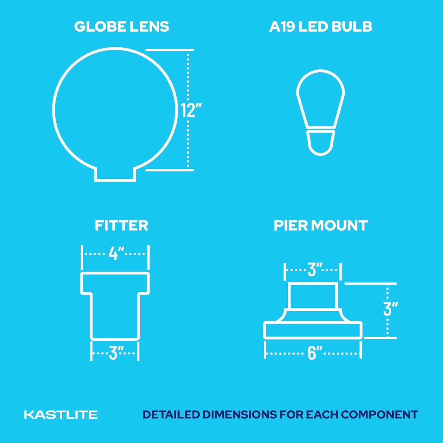 KastLite 12" Globe Pier Mount Outdoor Lighting with LED Lamp