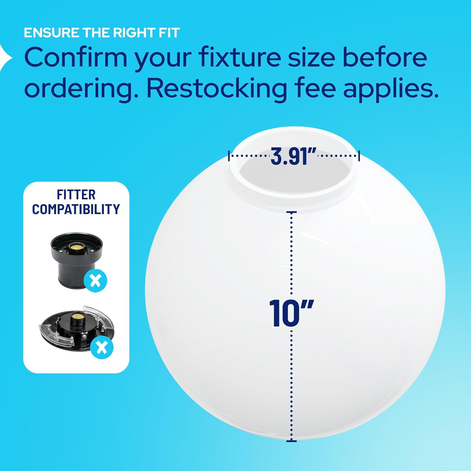 10" Globe with 3.91" Fitter Neck neck opening and fitter detail
