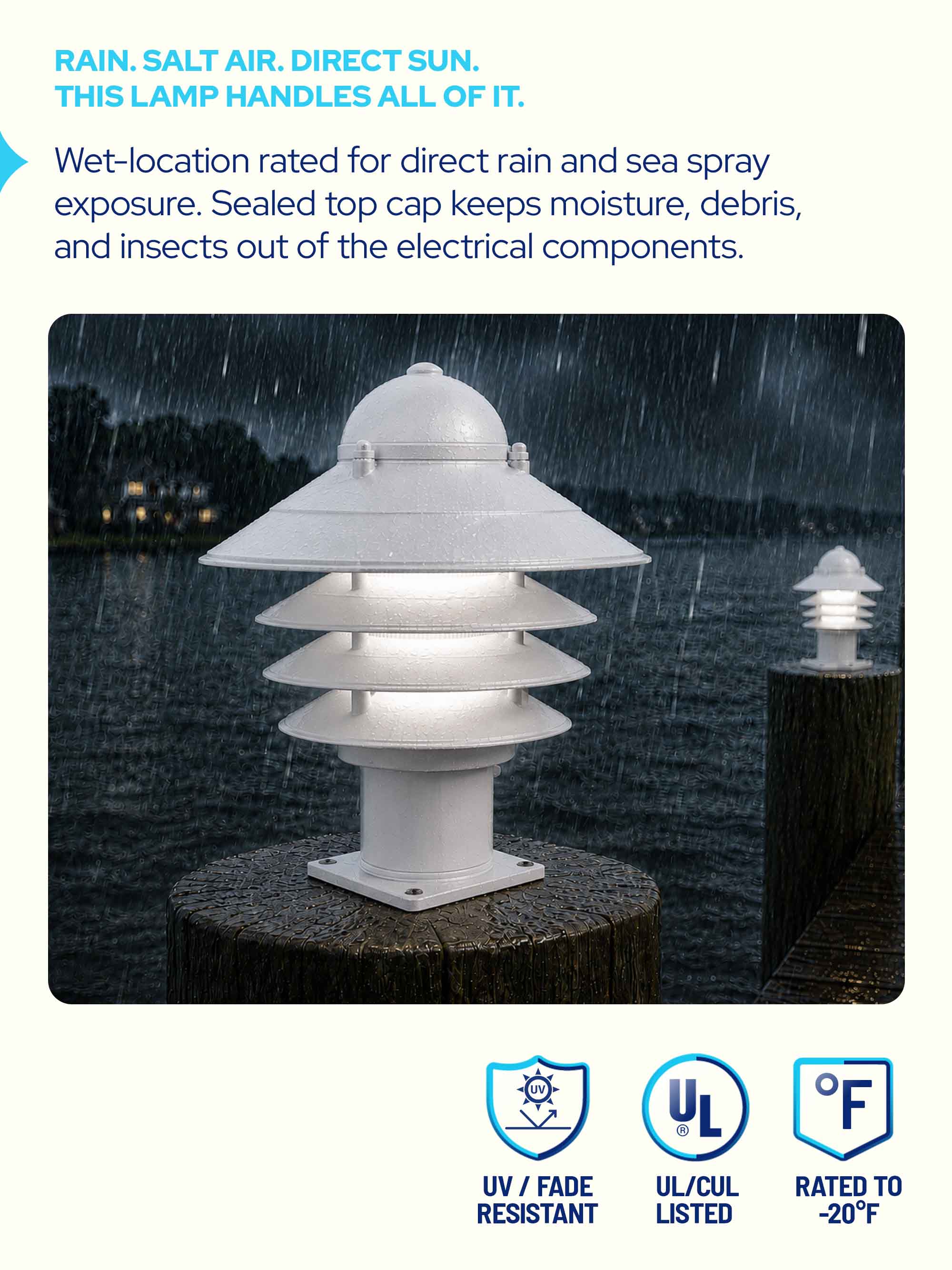 Nautical Post Walkway Lamp with Basic Pier Mounting Base