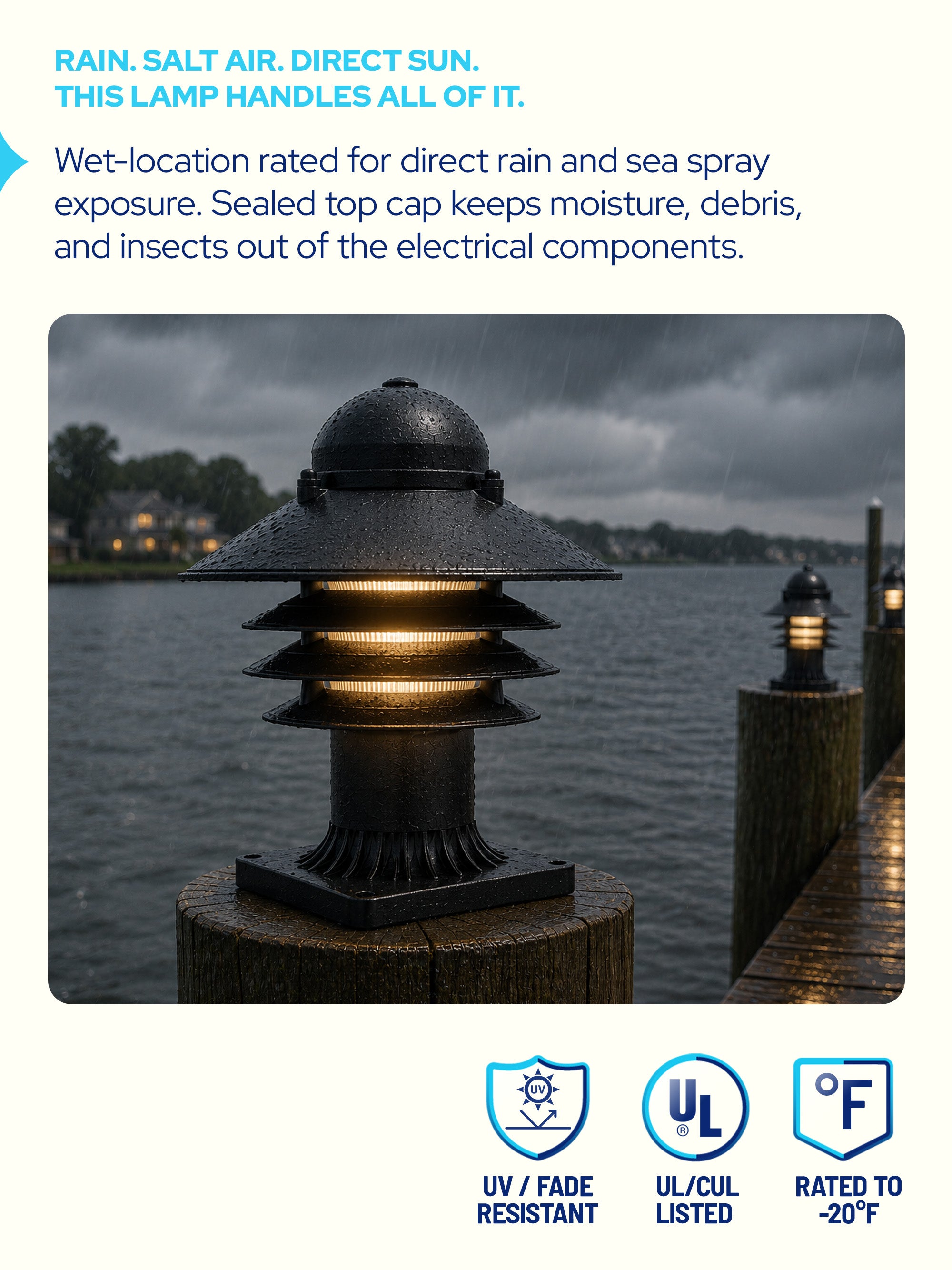 Nautical Post Walkway Lamp with Pier Mounting Base