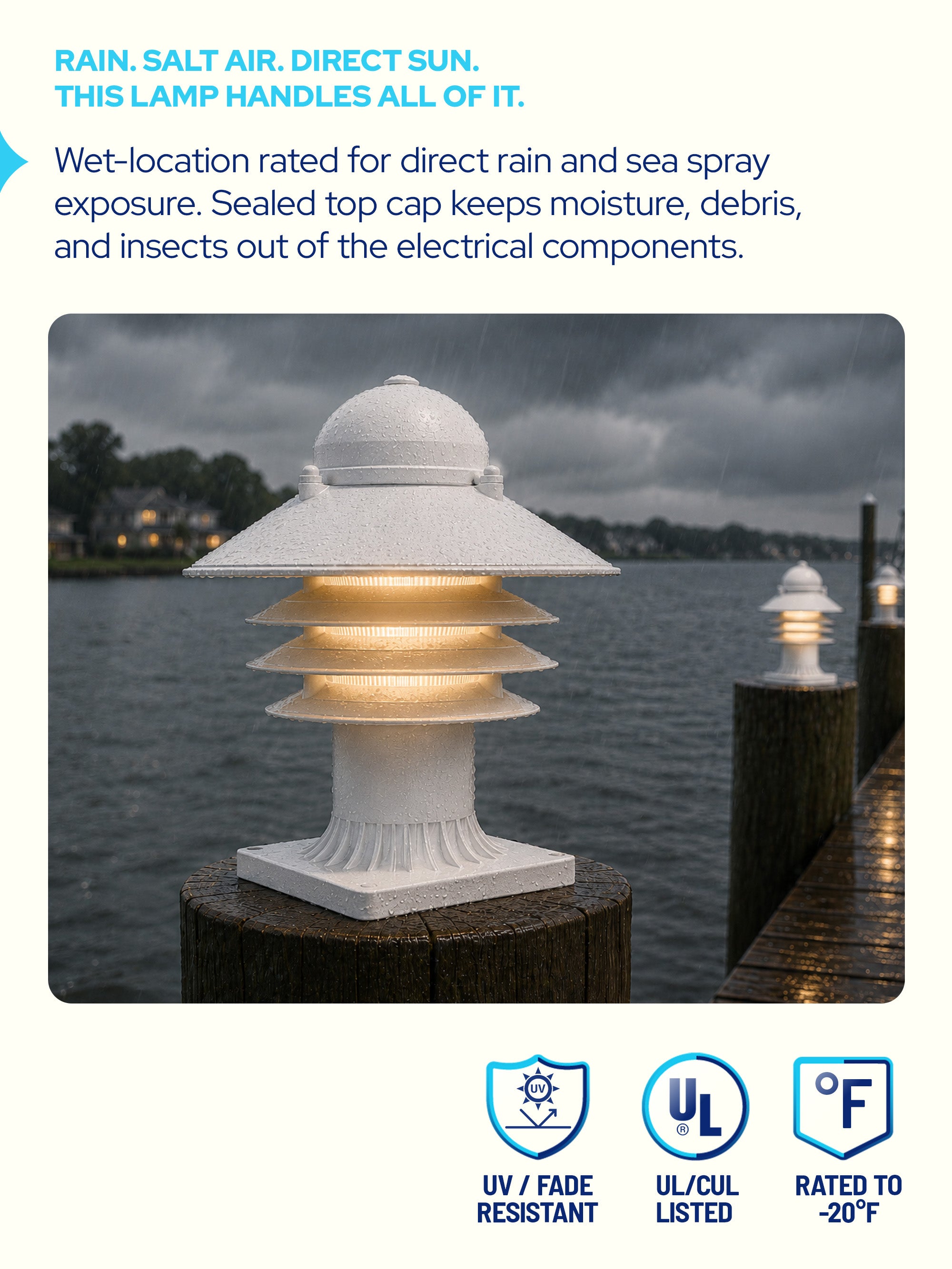 Nautical Post Walkway Lamp with Pier Mounting Base