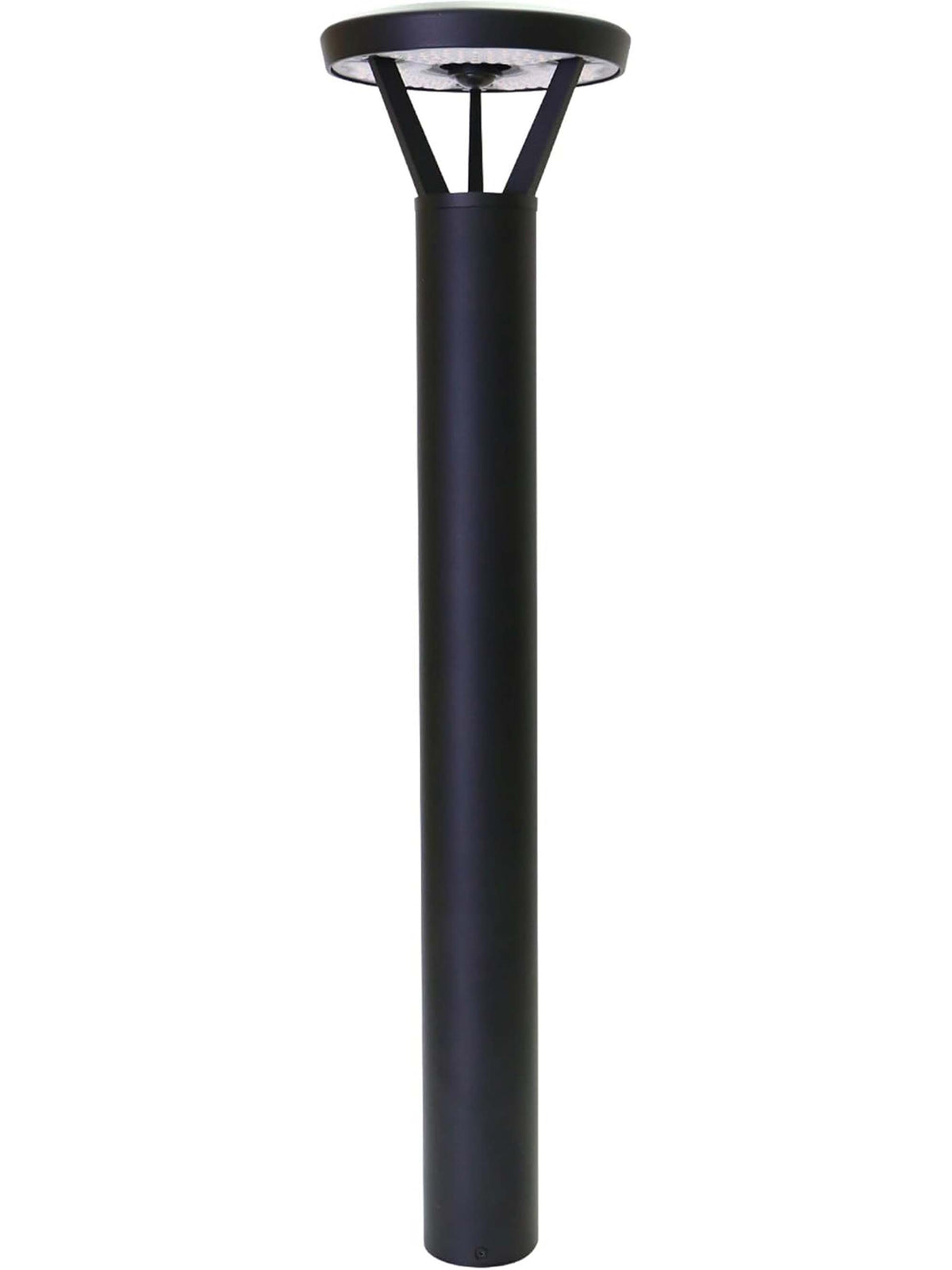 Dark Bronze solar LED bollard light with a round top and modern open-frame design.