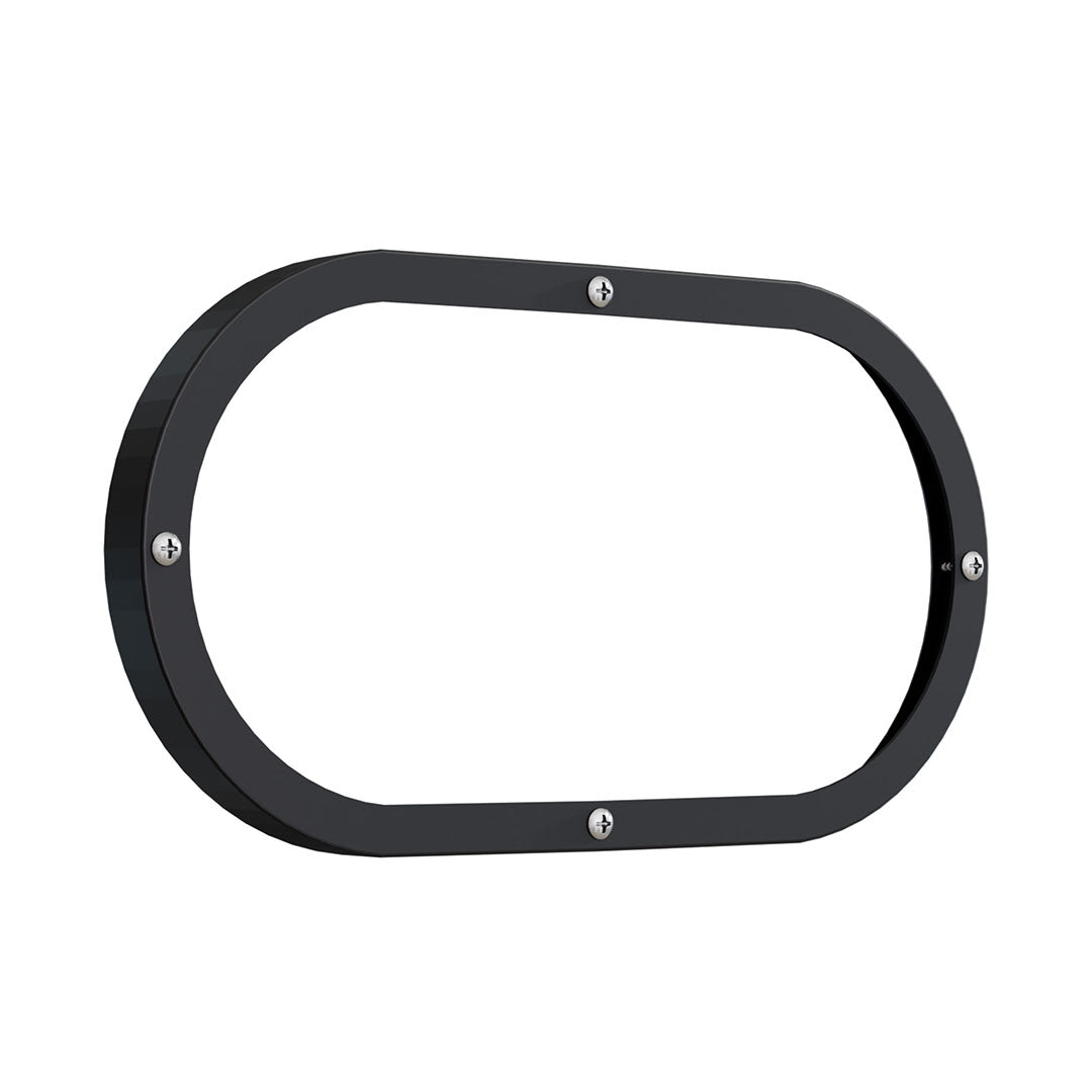 A black metal frame or bezel with rounded corners and four visible silver screws, shown on a plain white background.