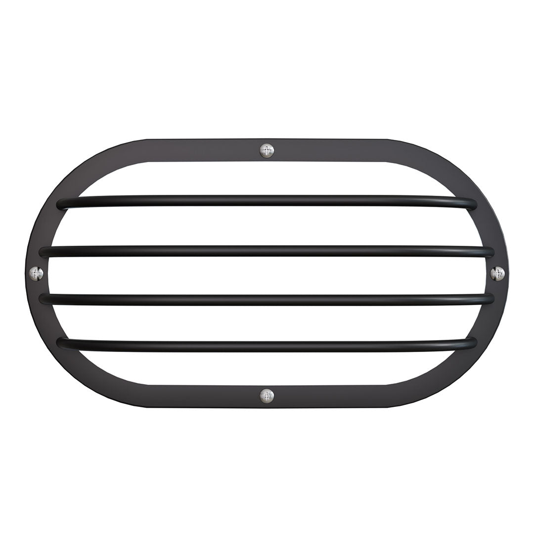 A black oval metal grille with five horizontal bars and silver mounting screws, shown against a plain white background.