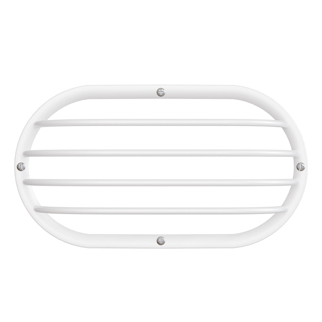 A white oval outdoor vent cover with horizontal slats and four mounting screws, shown against a plain white background.