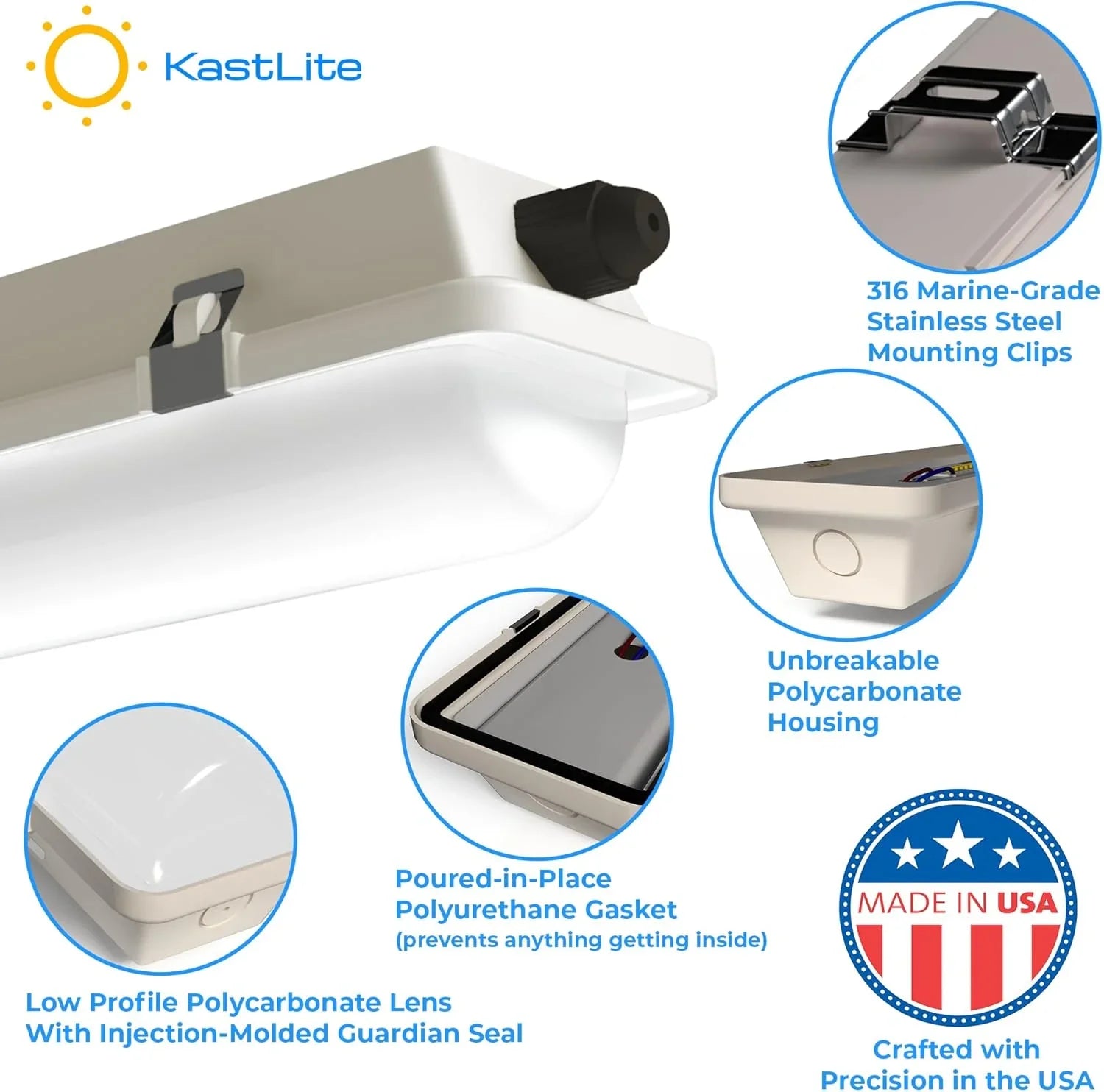 Vapor Tight 4' LED Light Fixture specifications and mounting detail