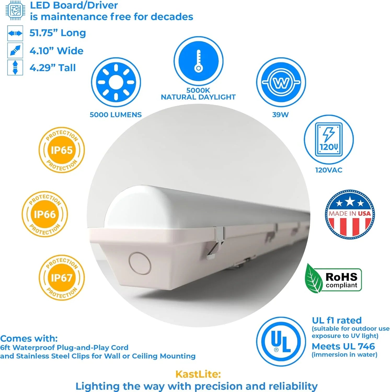 Vapor Tight 4' LED Light Fixture additional angle view
