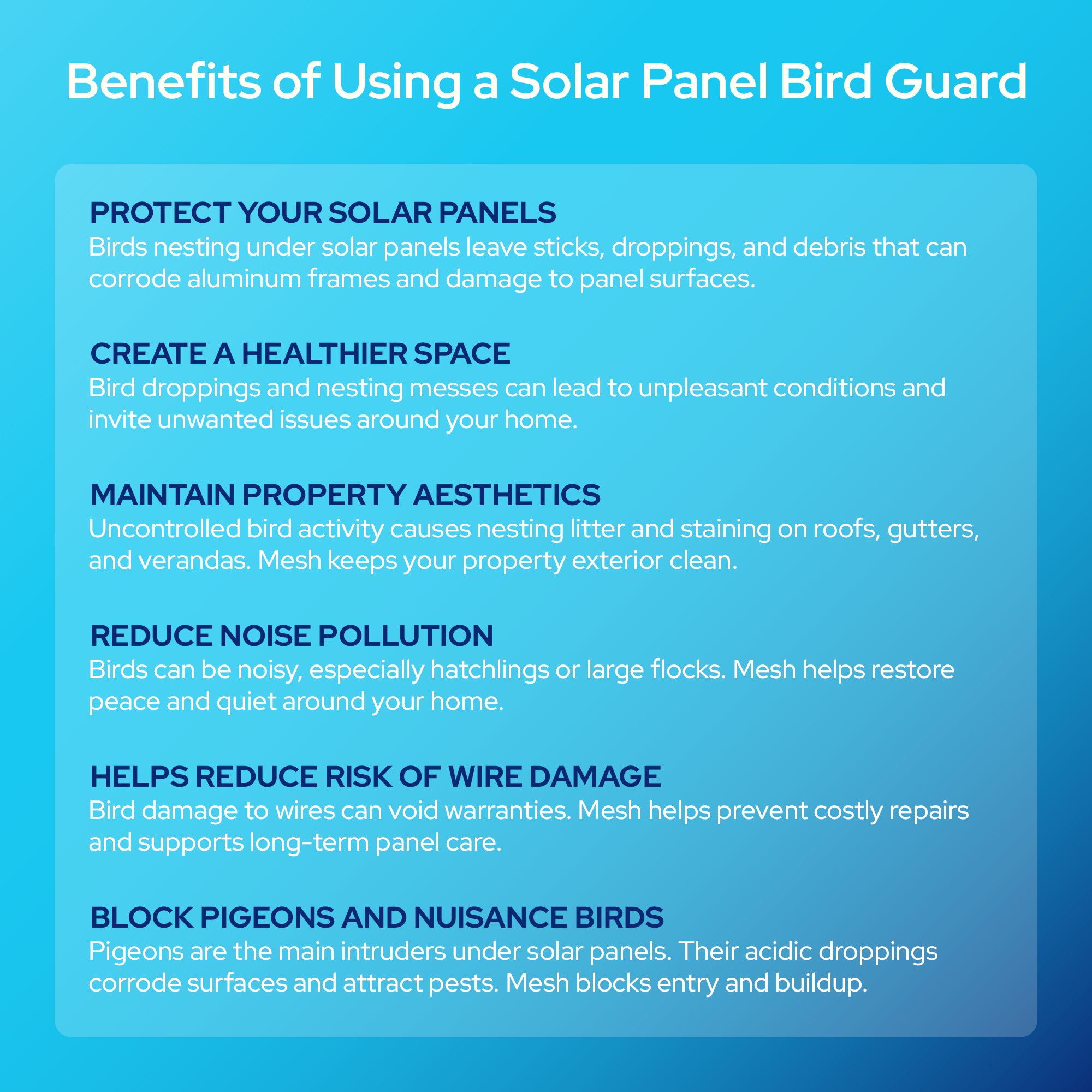 Solar Panel Bird Guard Mesh Kit - 6in x 100ft