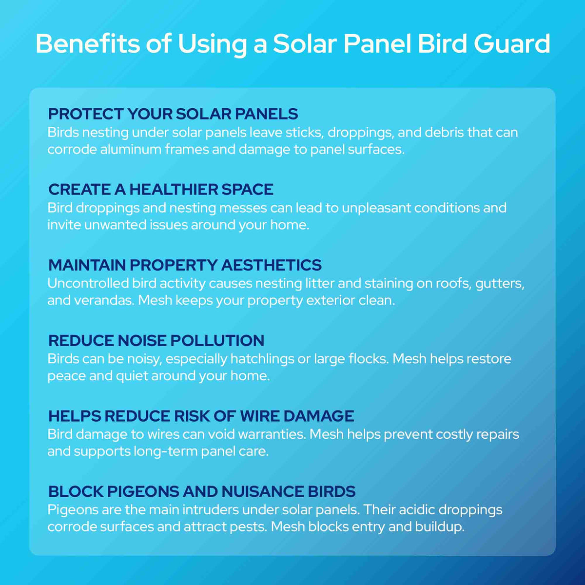 Solar Panel Bird Guard Mesh Kit - 6in x 100ft