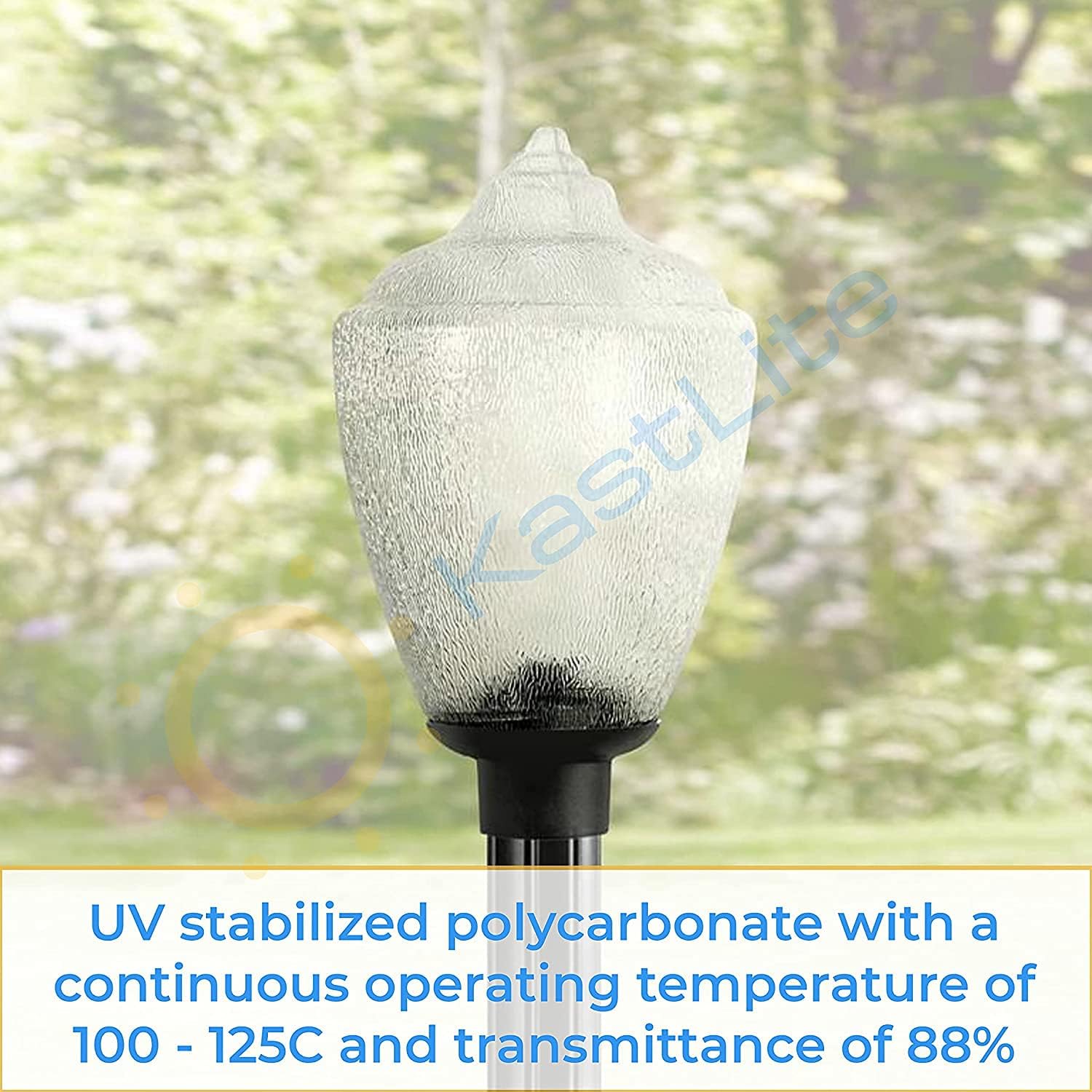 FP167-5PCC Polycarbonate Clear Neckless Acorn installed on lamp post fixture