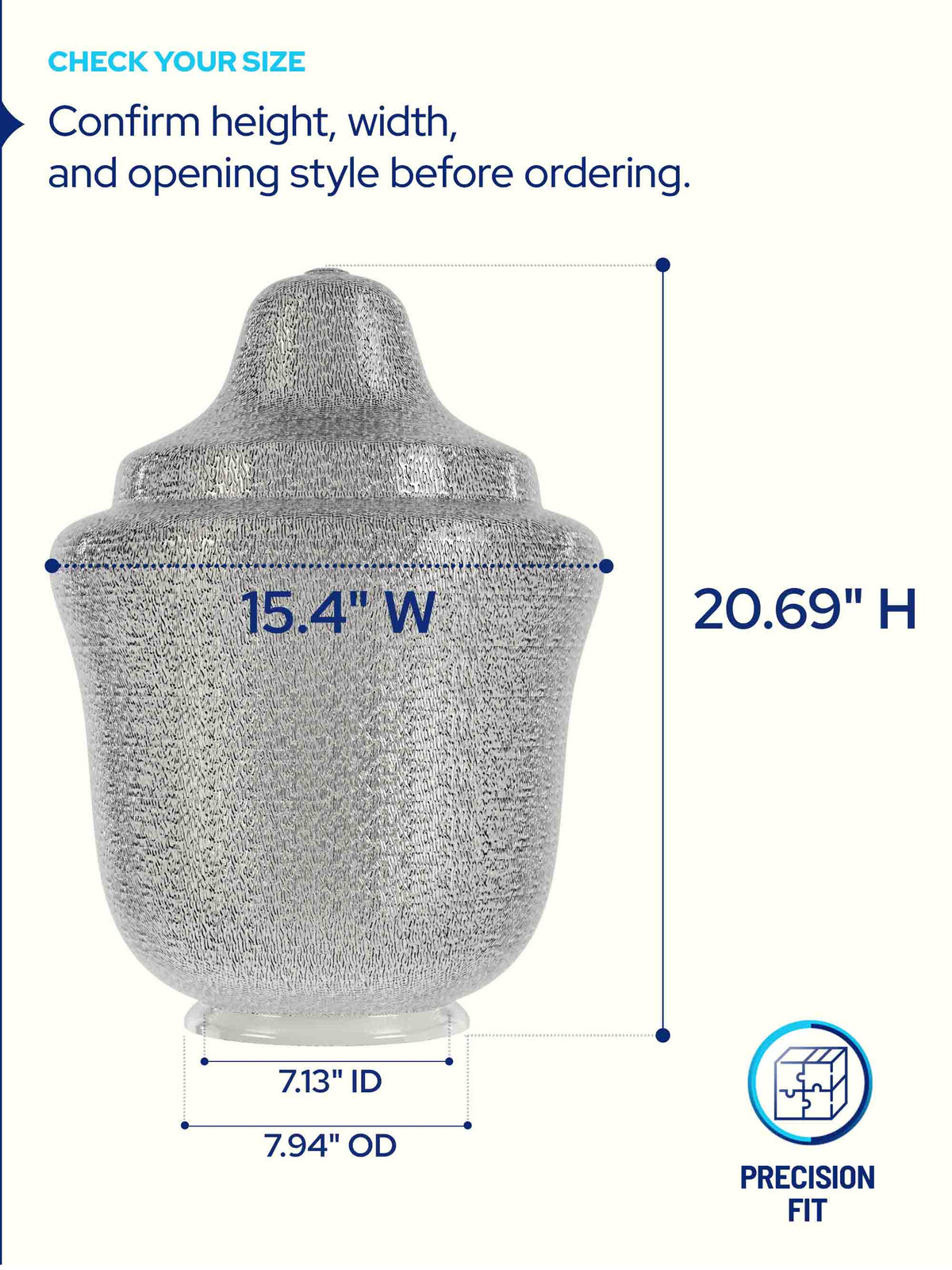 Polycarbonate Clear Acorn with Fitter Neck, 20.69" Height x 15.4" Width x 7.94"