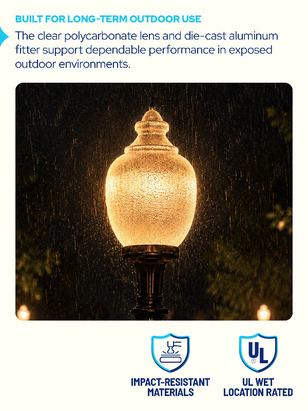 Impact resistant, wet location rated acorn light fixture