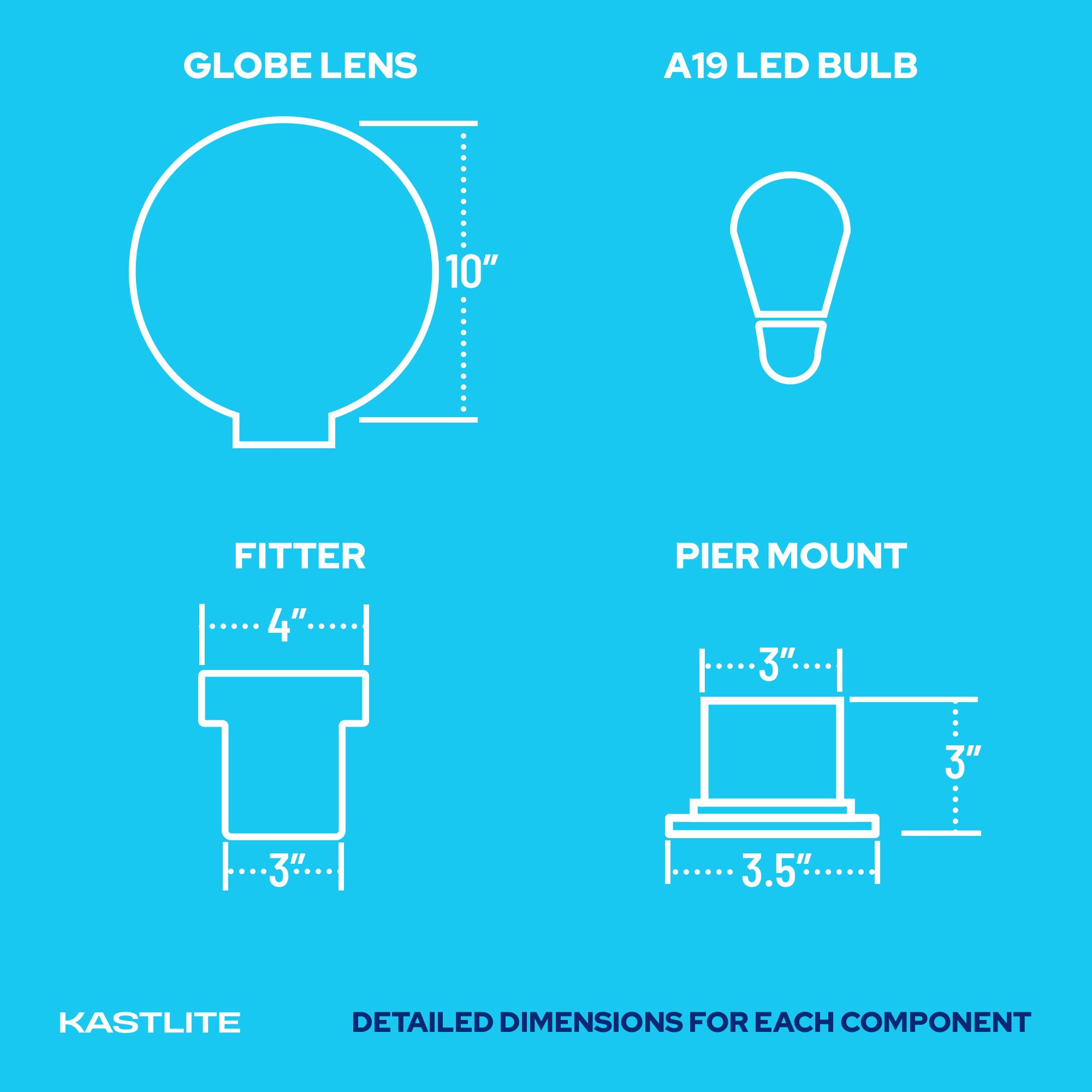 10" Globe Pier Mount Outdoor Lighting with LED Lamp