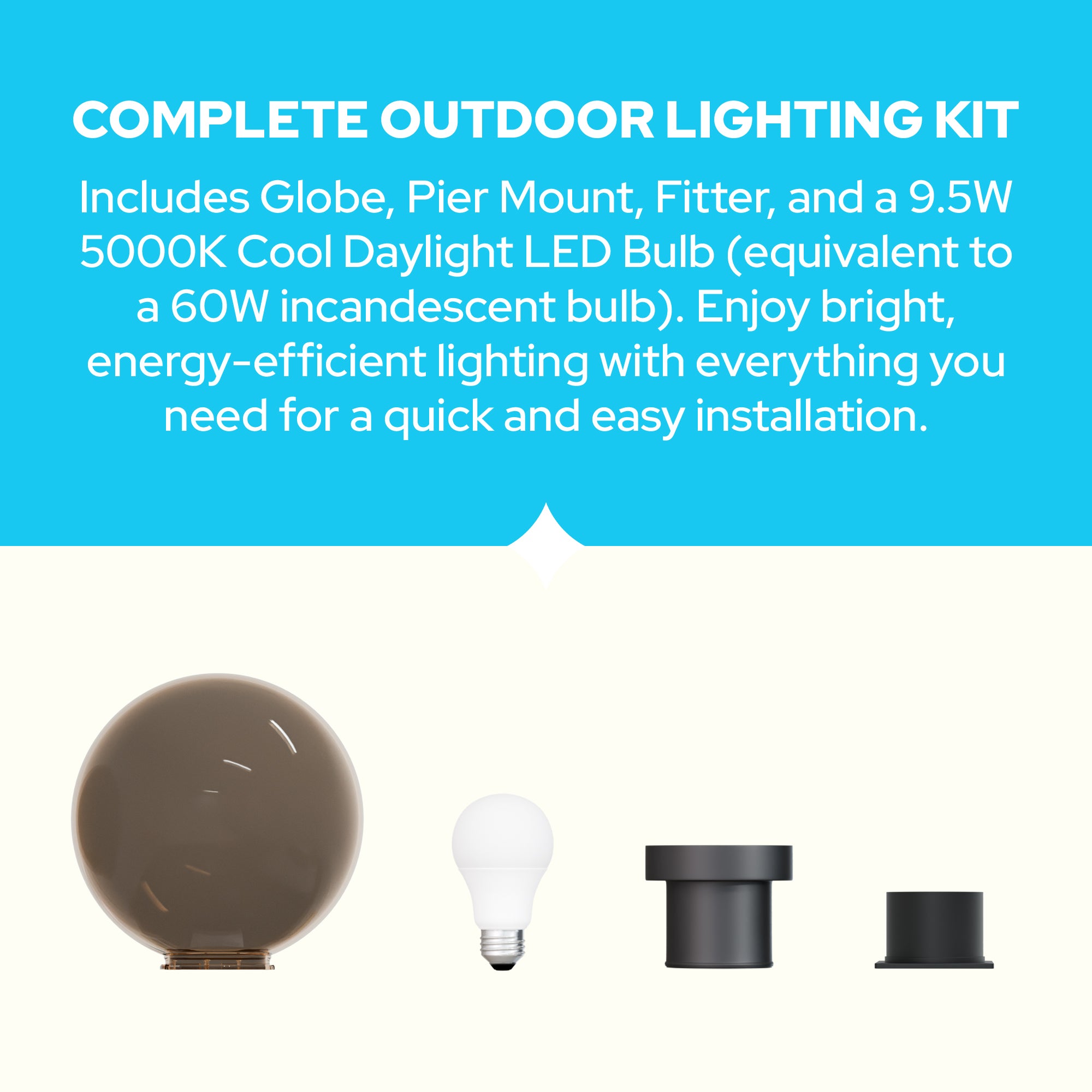 10" Globe Pier Mount Outdoor Lighting with LED Lamp