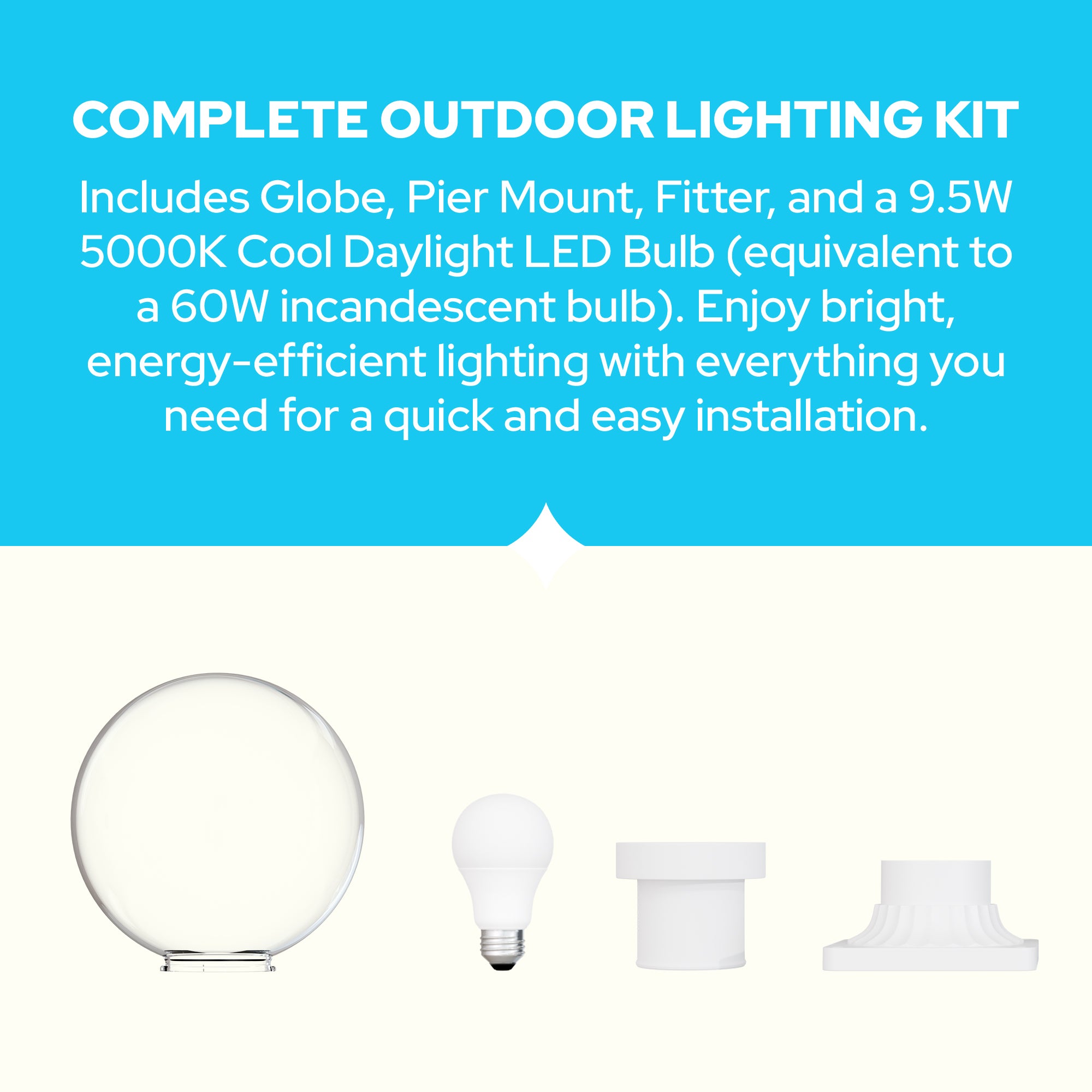 10" Globe Pier Mount Outdoor Lighting with LED Lamp