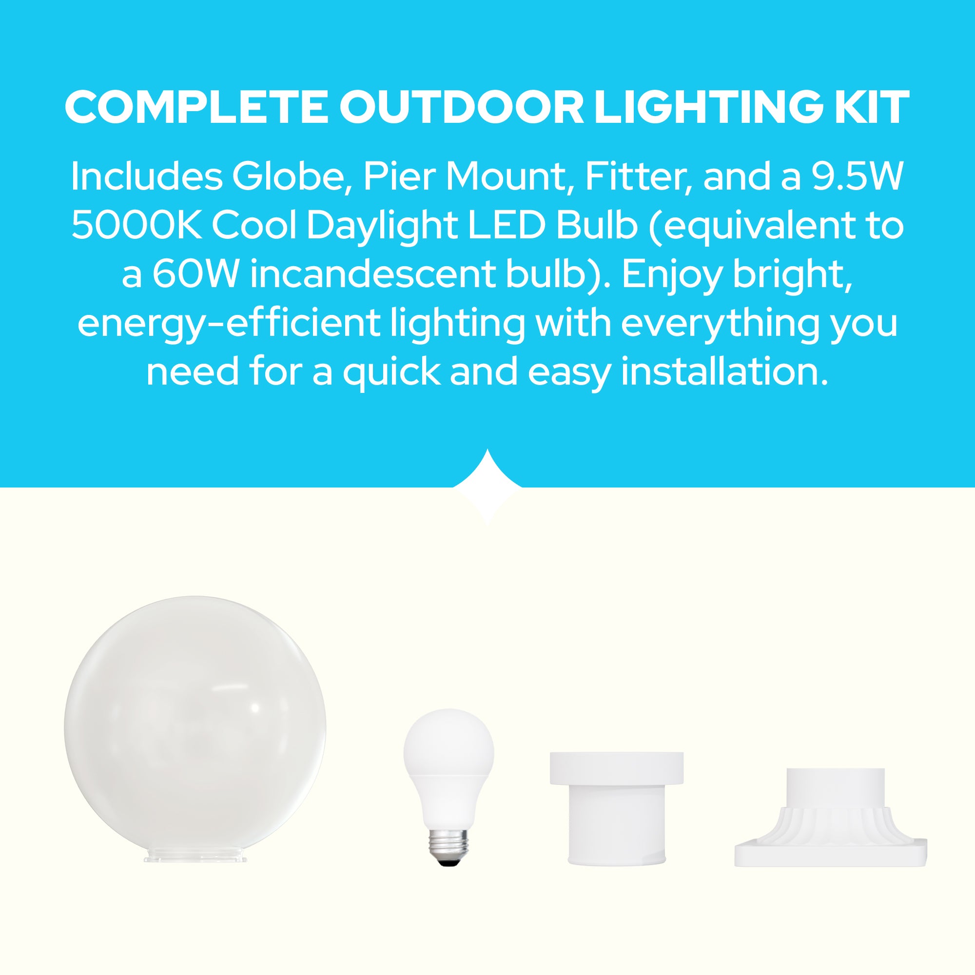 10" Globe Pier Mount Outdoor Lighting with LED Lamp