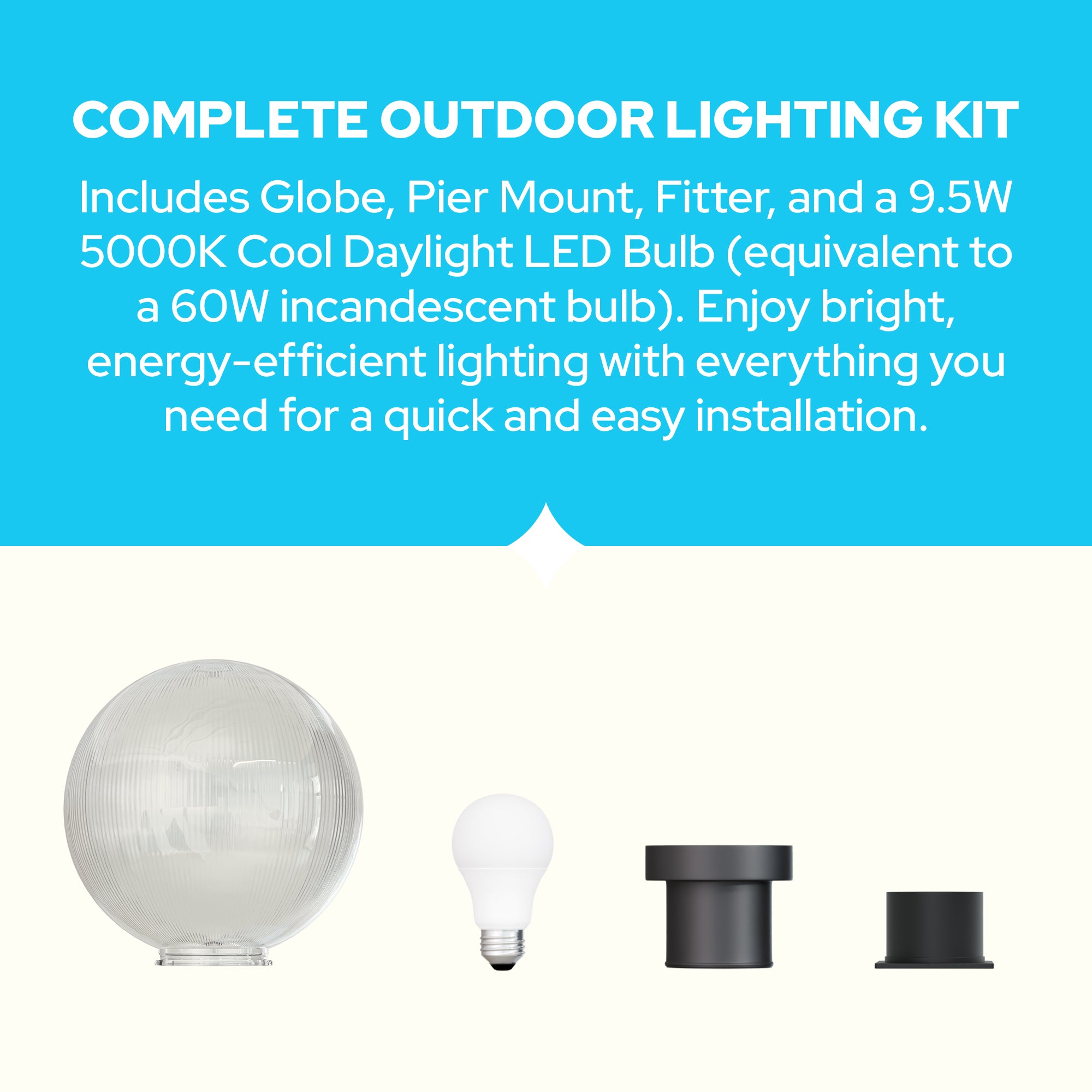 10" Globe Pier Mount Outdoor Lighting with LED Lamp