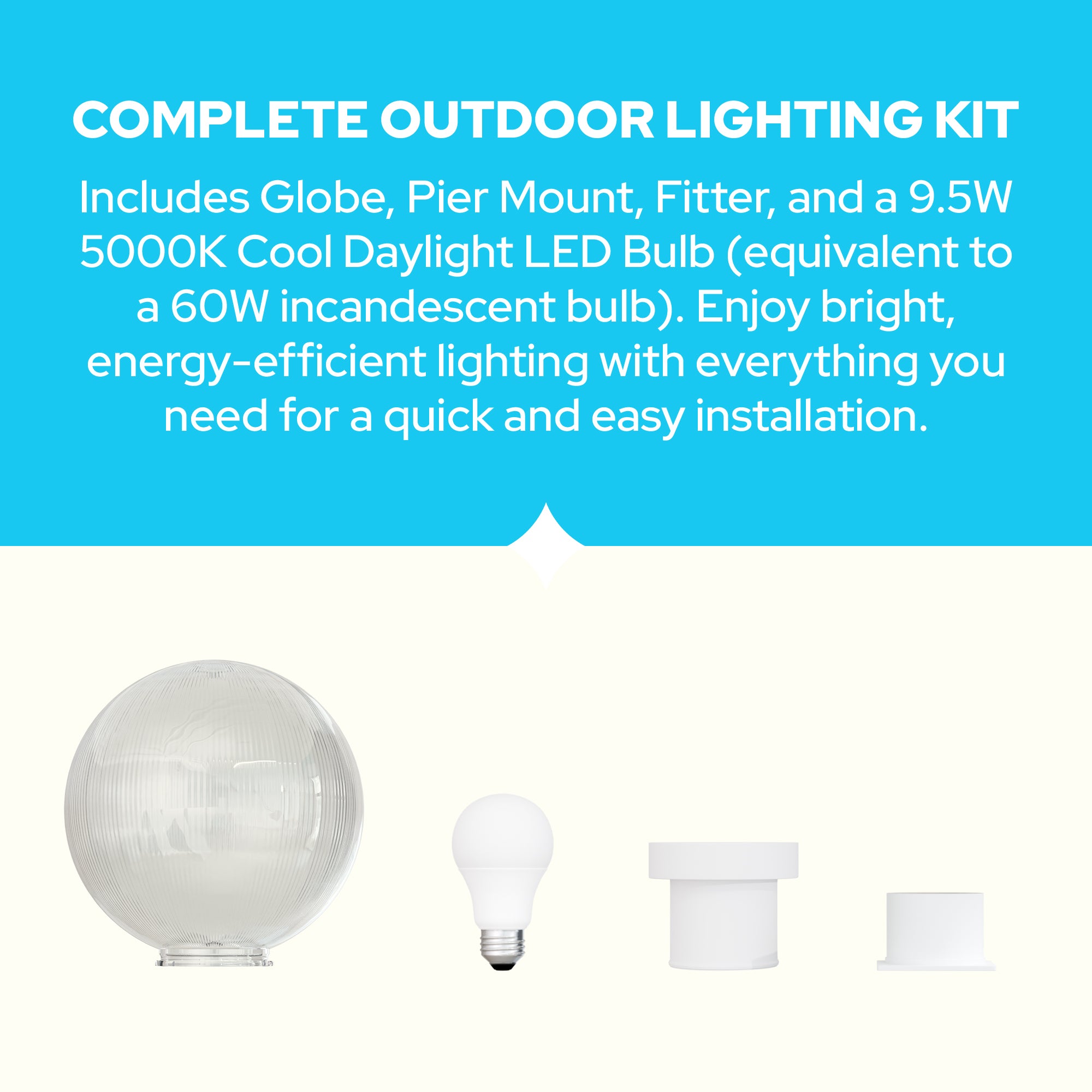 10" Globe Pier Mount Outdoor Lighting with LED Lamp