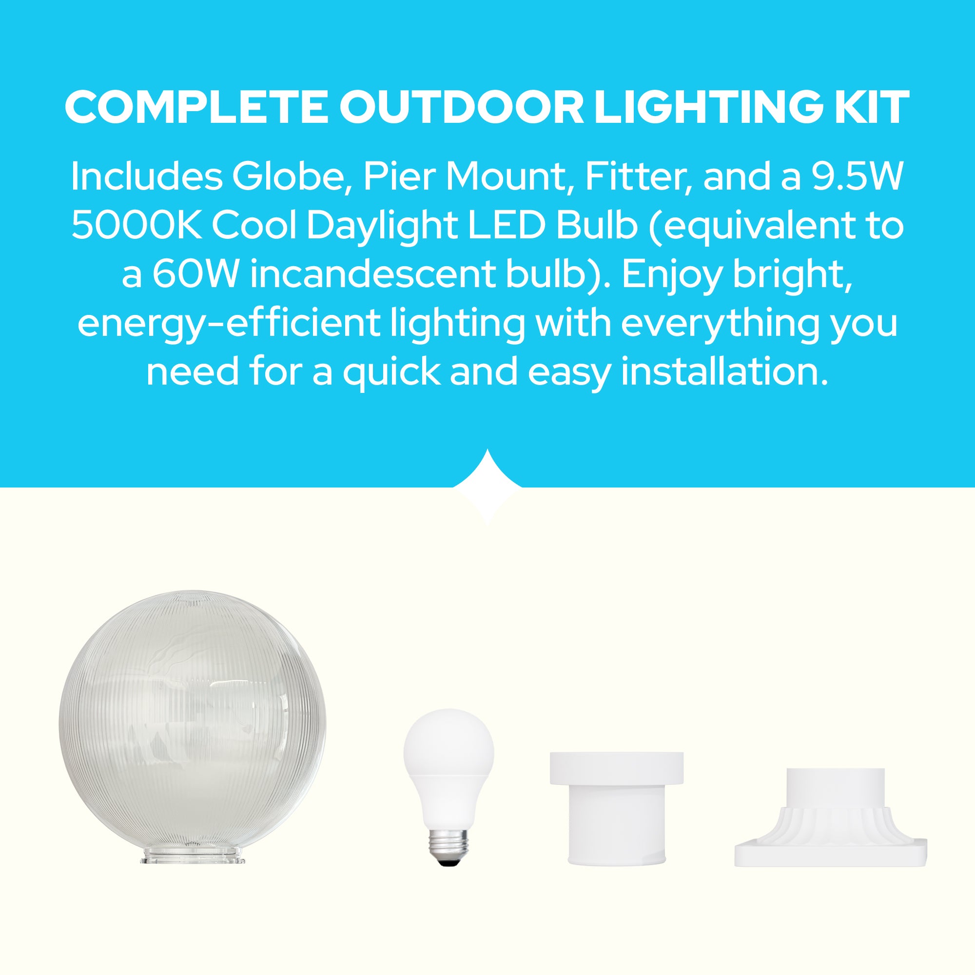 10" Globe Pier Mount Outdoor Lighting with LED Lamp