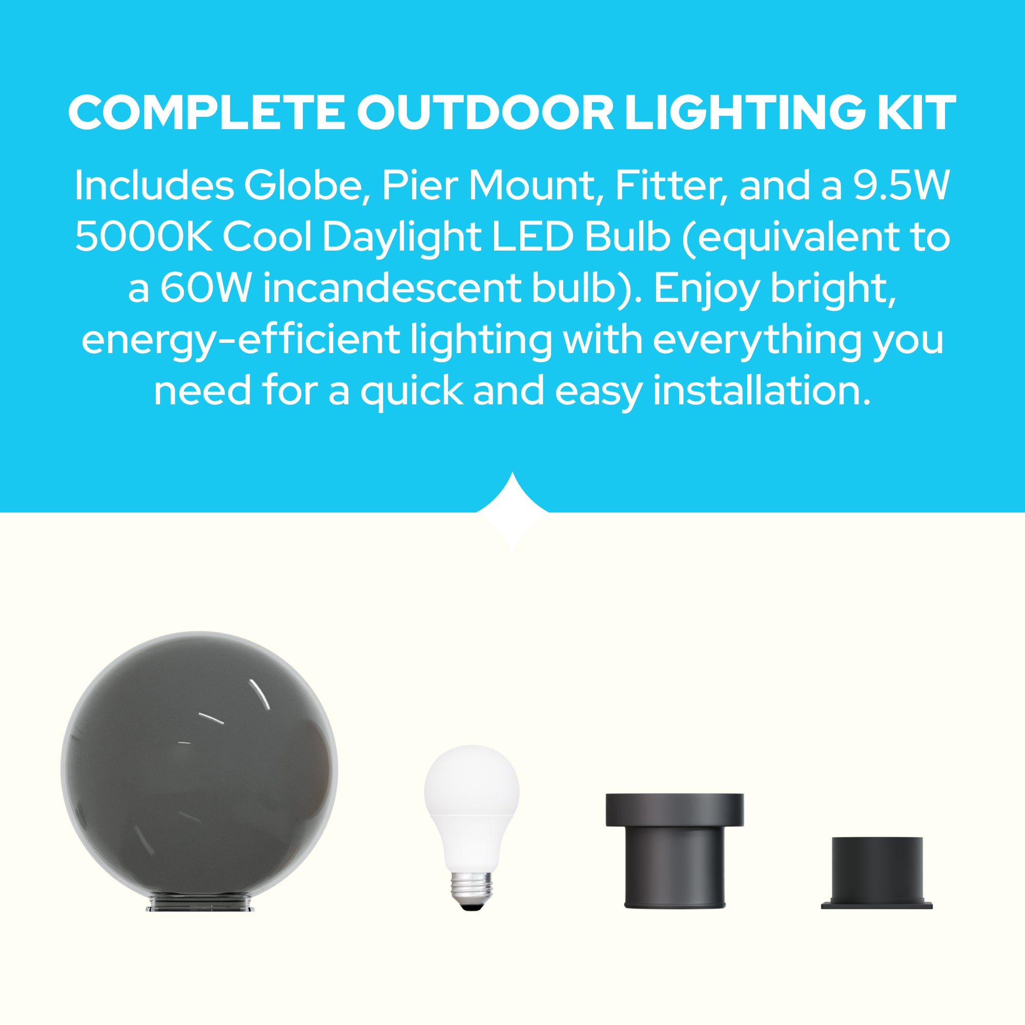 10" Globe Pier Mount Outdoor Lighting with LED Lamp