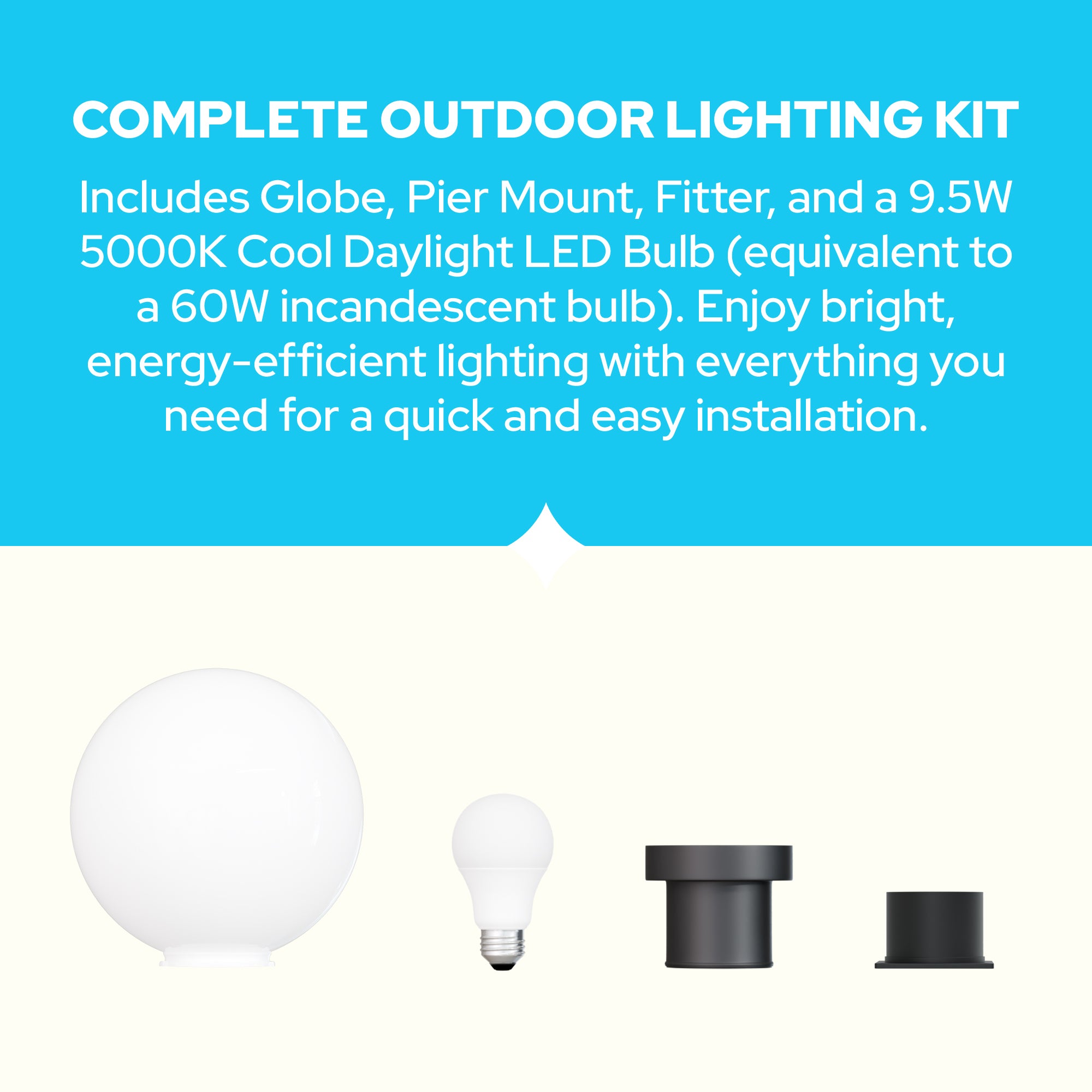 10" Globe Pier Mount Outdoor Lighting with LED Lamp