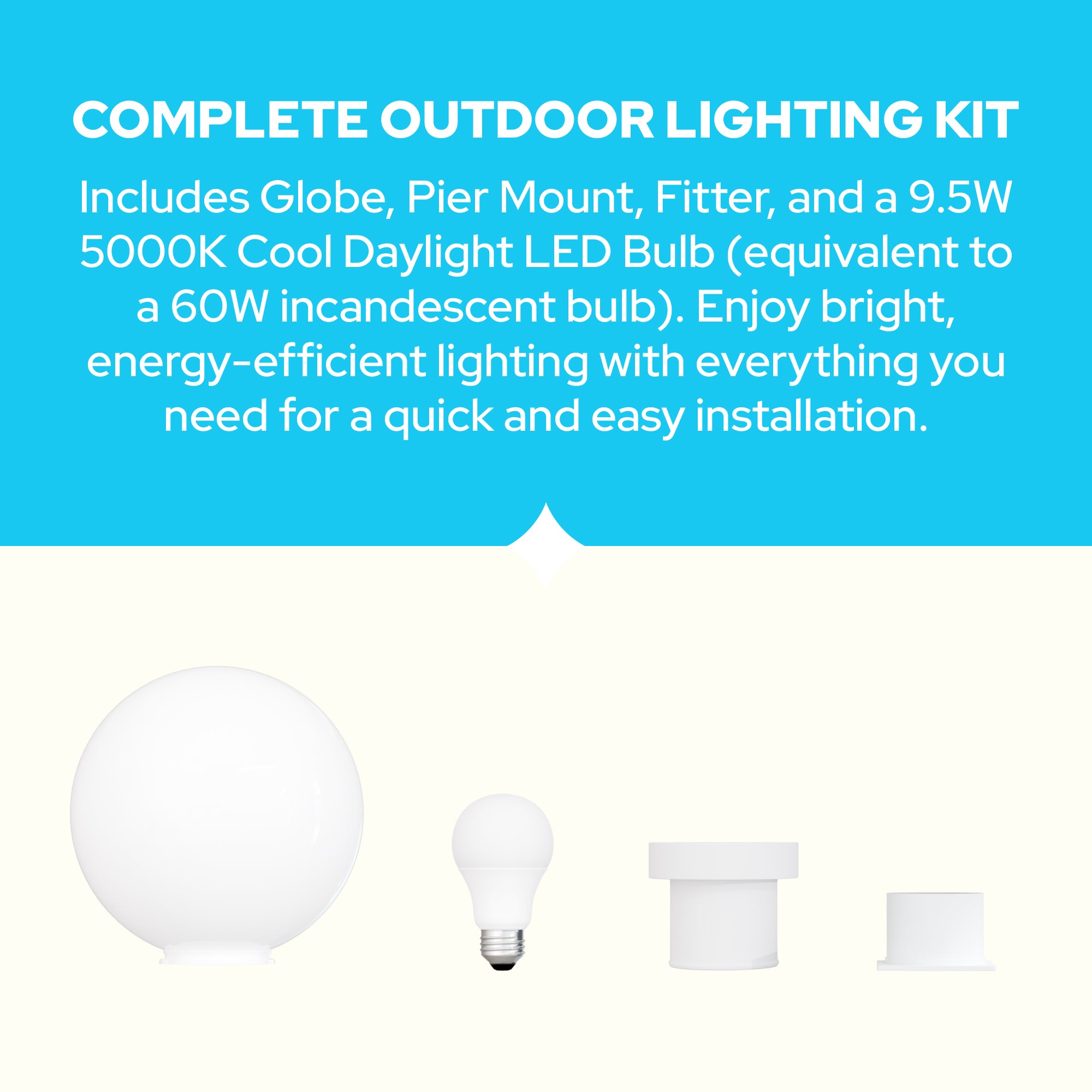 10" Globe Pier Mount Outdoor Lighting with LED Lamp