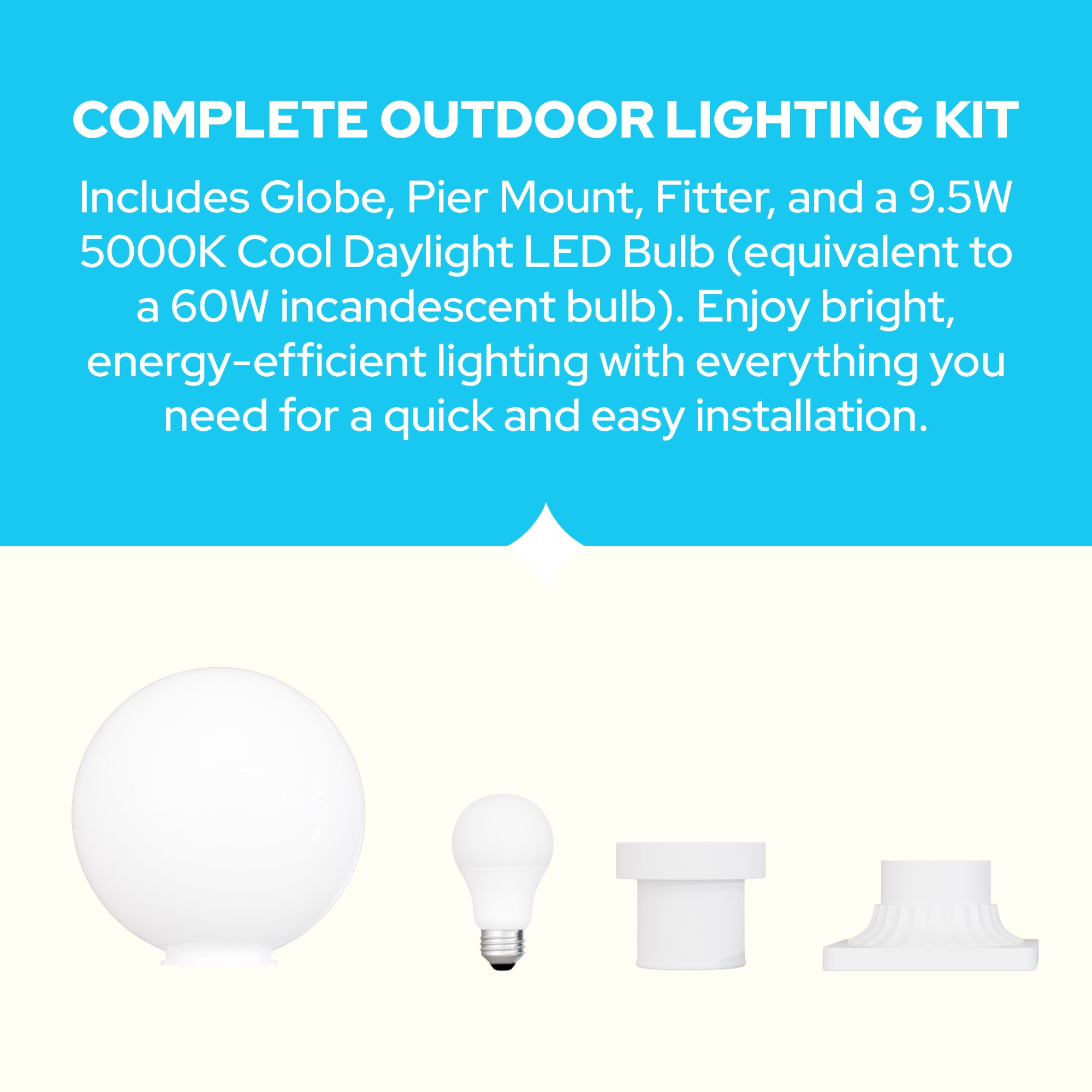 10" Globe Pier Mount Outdoor Lighting with LED Lamp