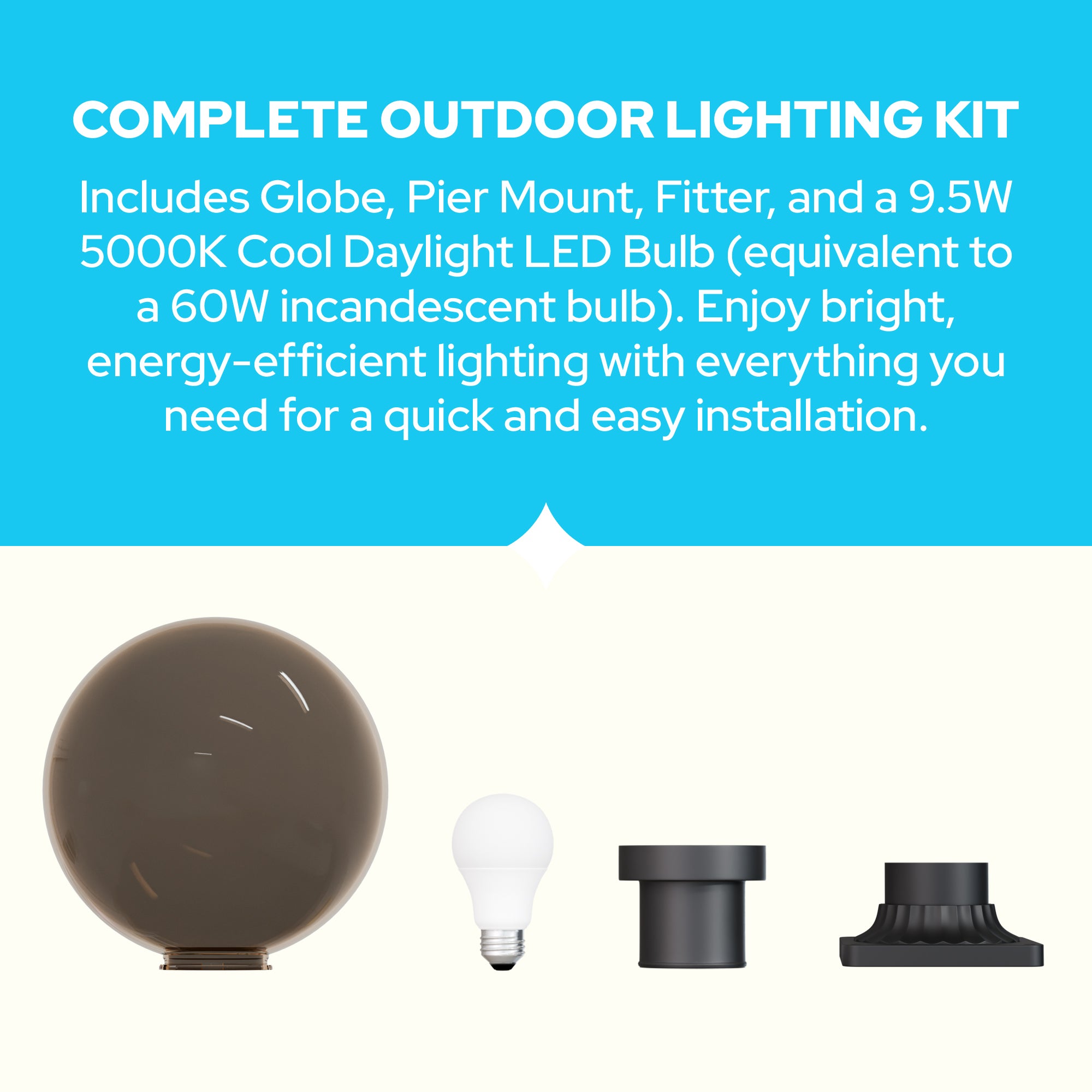 12" Globe Pier Mount Outdoor Lighting with LED Lamp