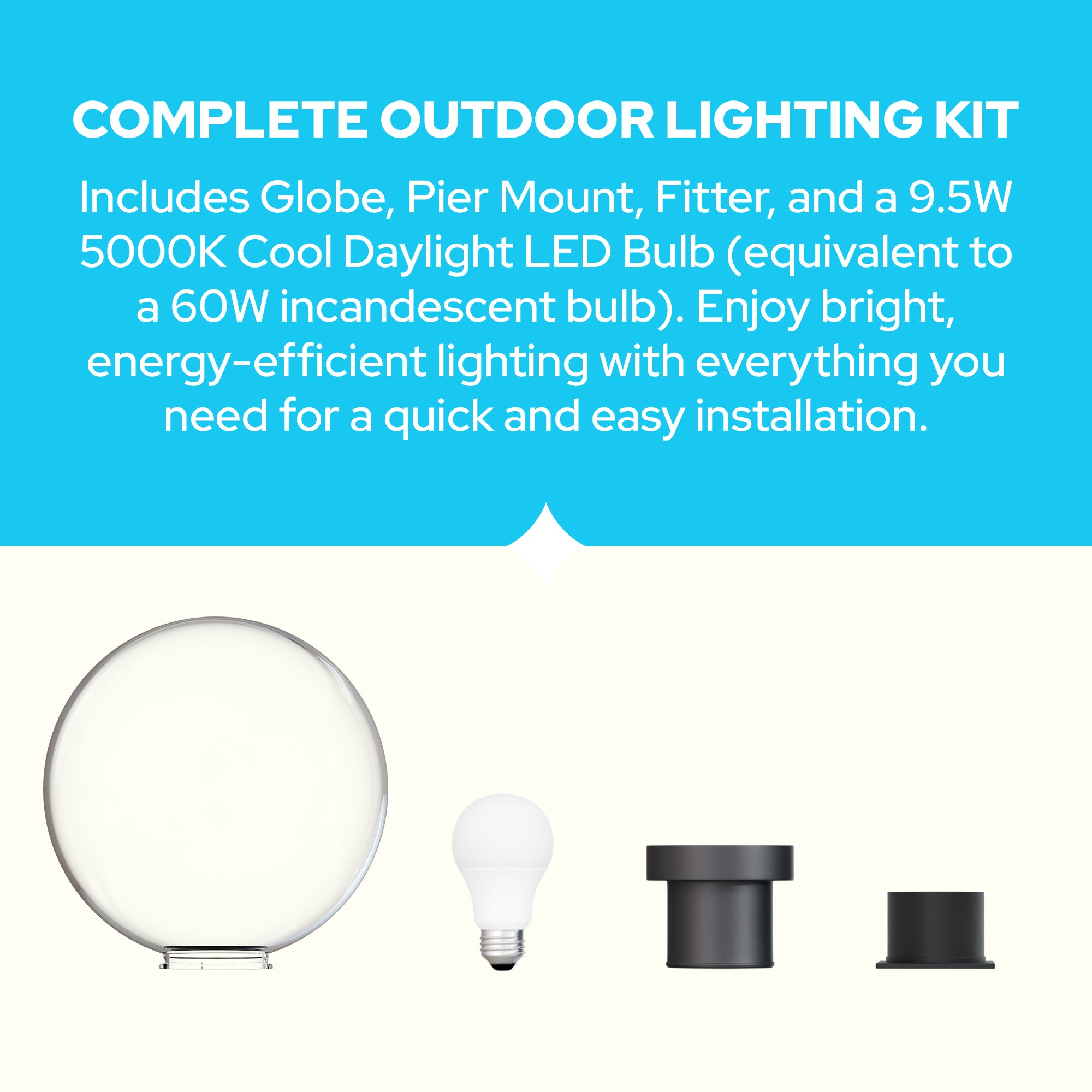 12" Globe Pier Mount Outdoor Lighting with LED Lamp