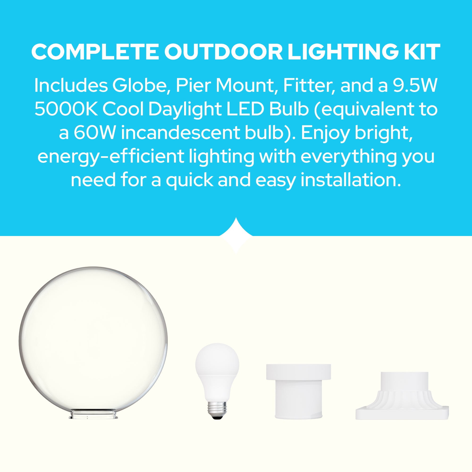 12" Globe Pier Mount Outdoor Lighting with LED Lamp