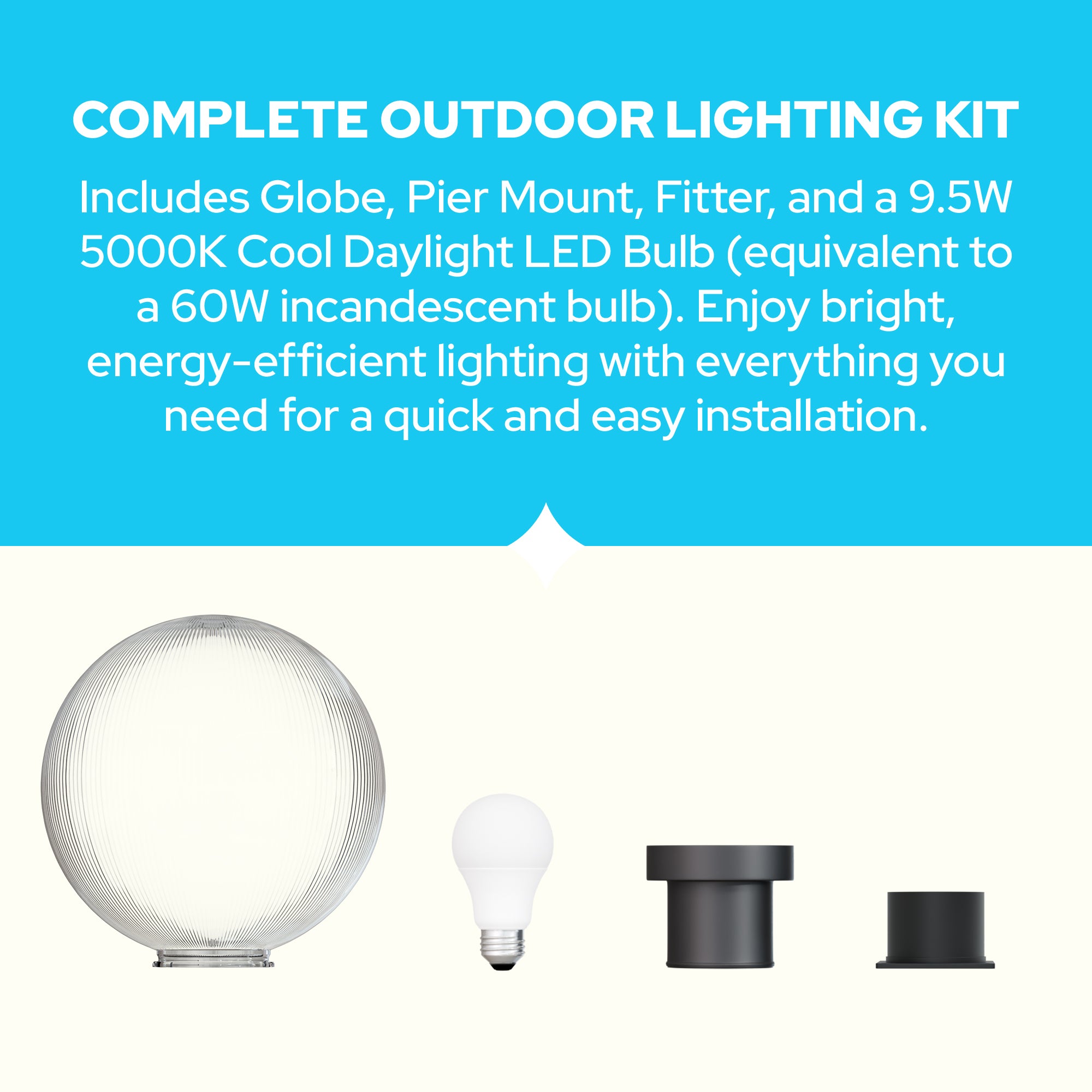 12" Globe Pier Mount Outdoor Lighting with LED Lamp