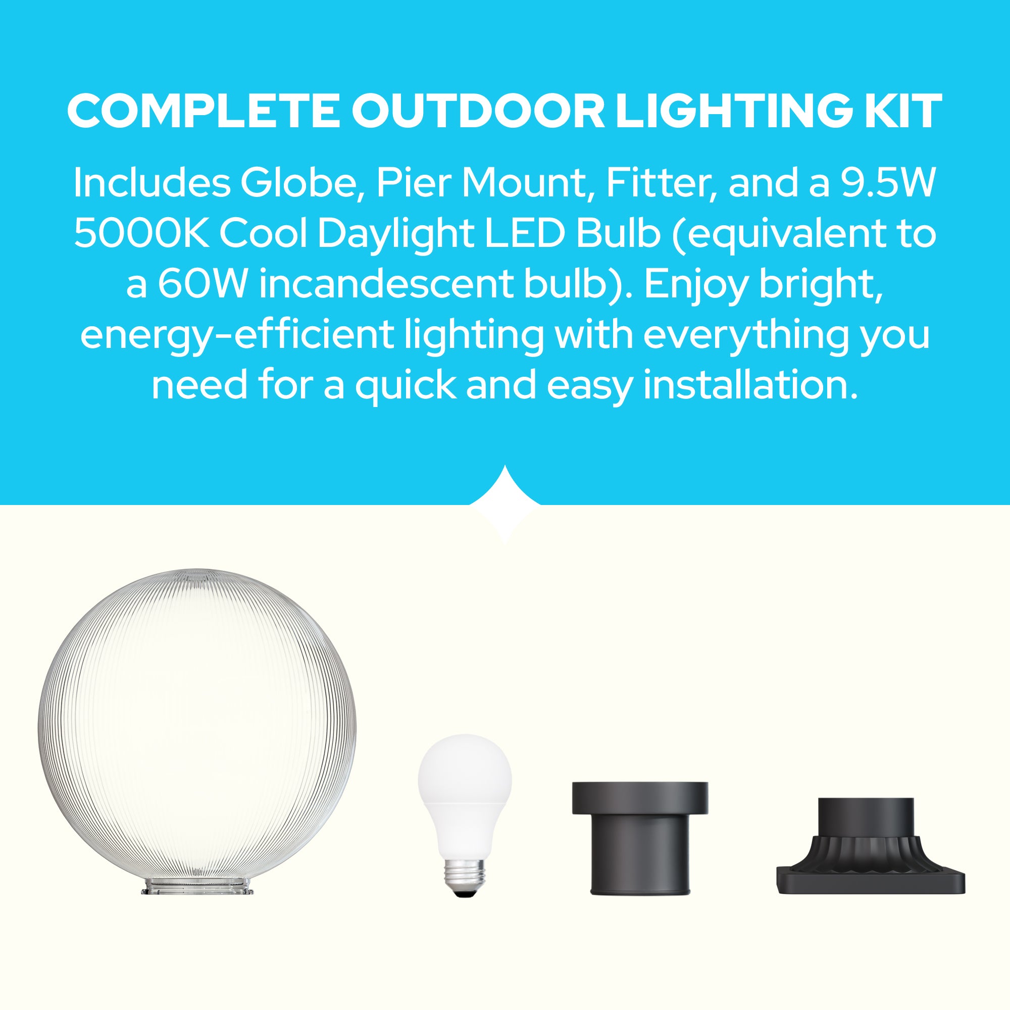 12" Globe Pier Mount Outdoor Lighting with LED Lamp