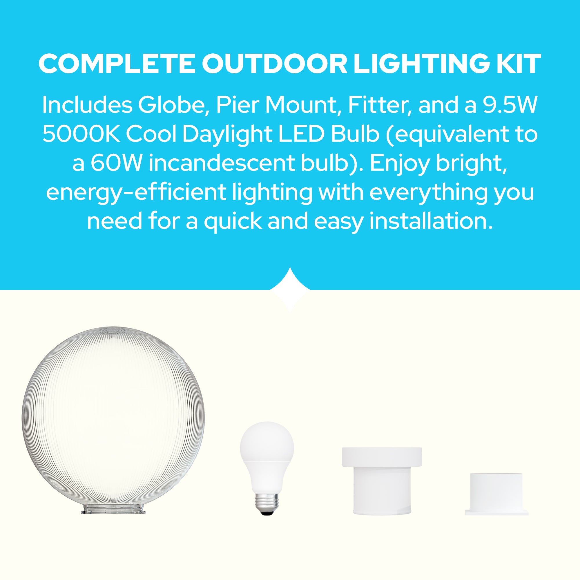 12" Globe Pier Mount Outdoor Lighting with LED Lamp