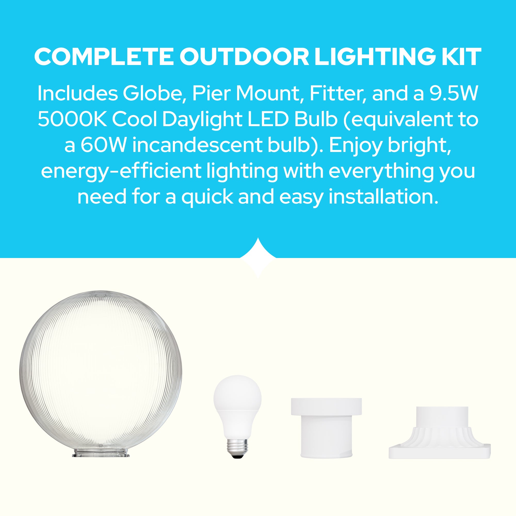 12" Globe Pier Mount Outdoor Lighting with LED Lamp