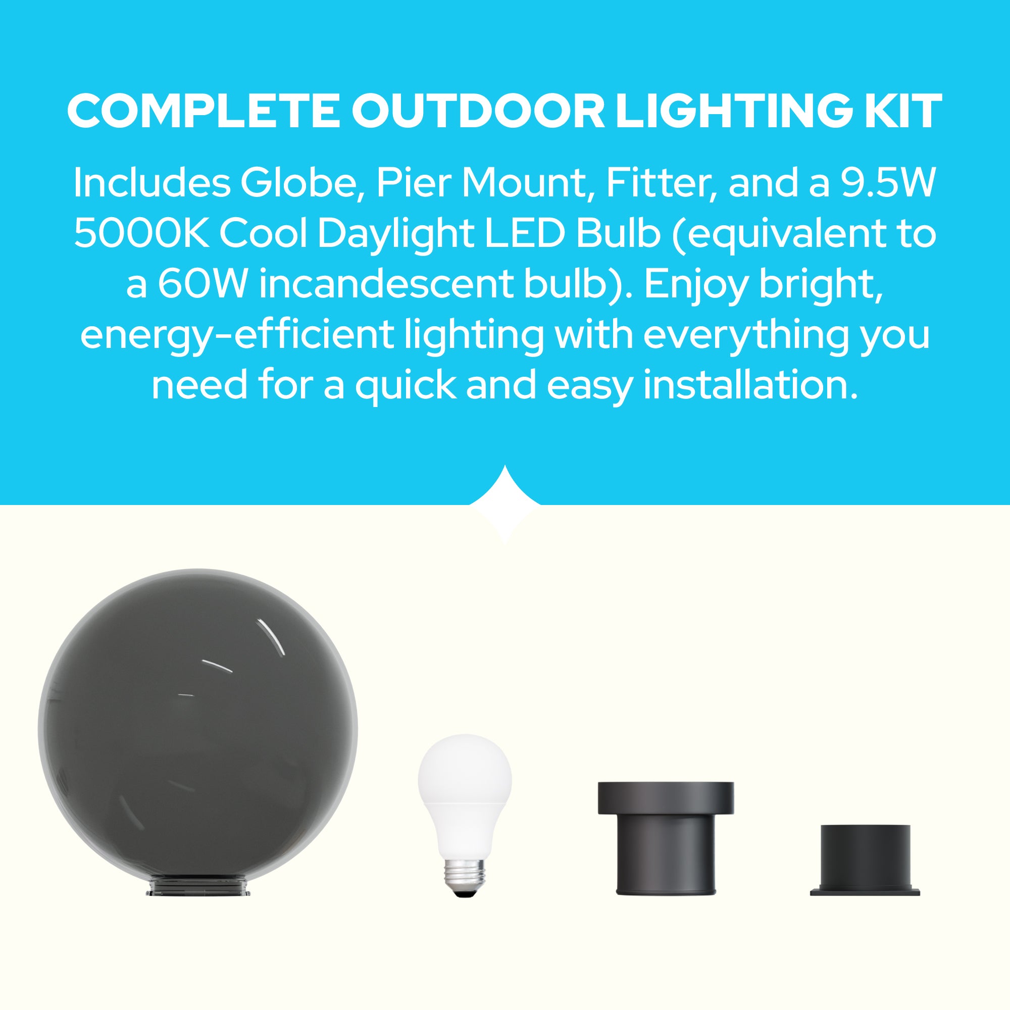 12" Globe Pier Mount Outdoor Lighting with LED Lamp