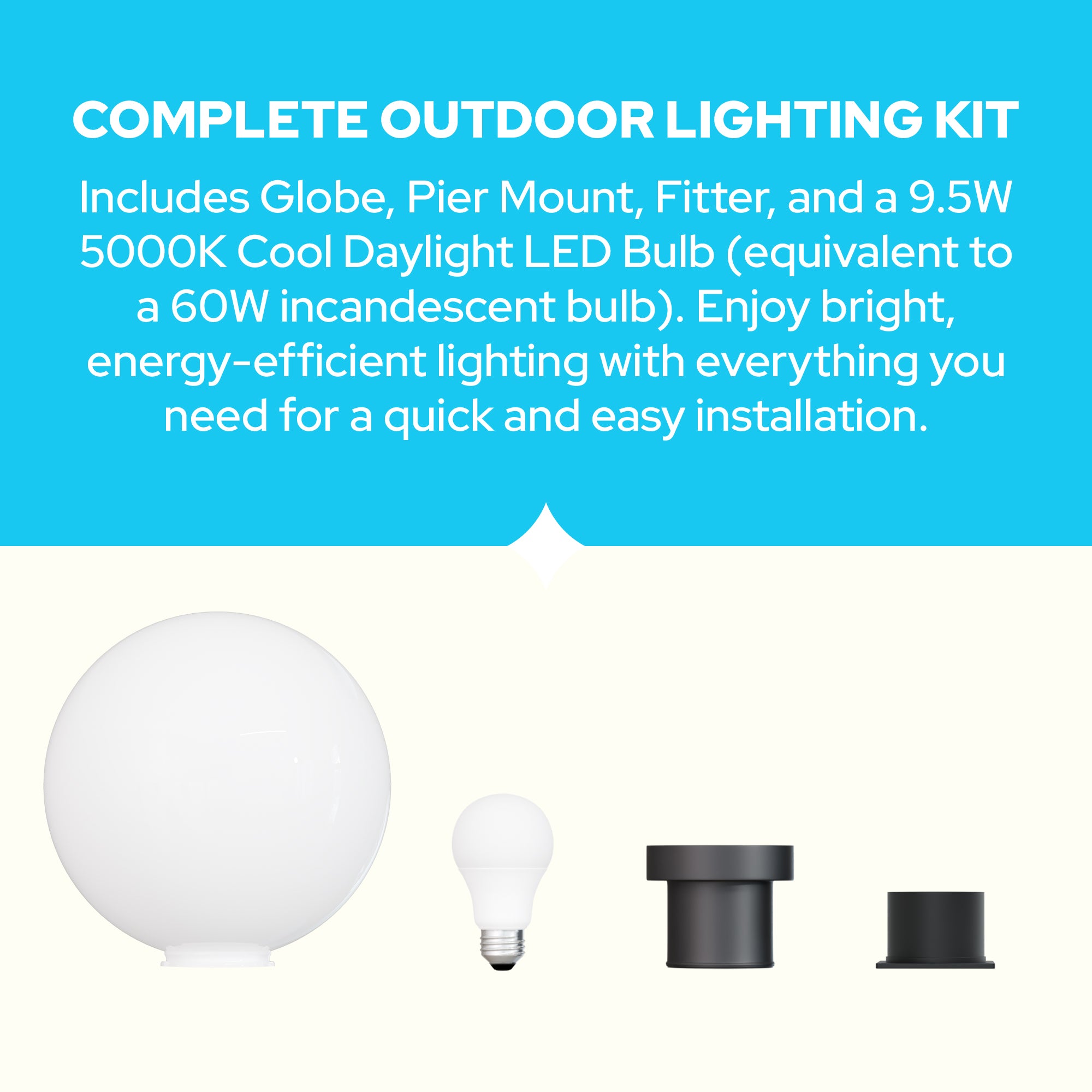 12" Globe Pier Mount Outdoor Lighting with LED Lamp