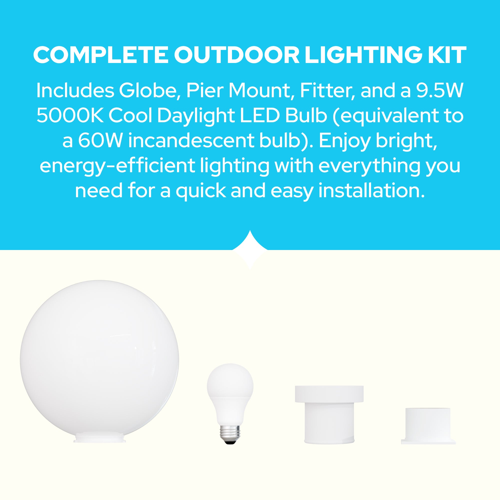 12" Globe Pier Mount Outdoor Lighting with LED Lamp