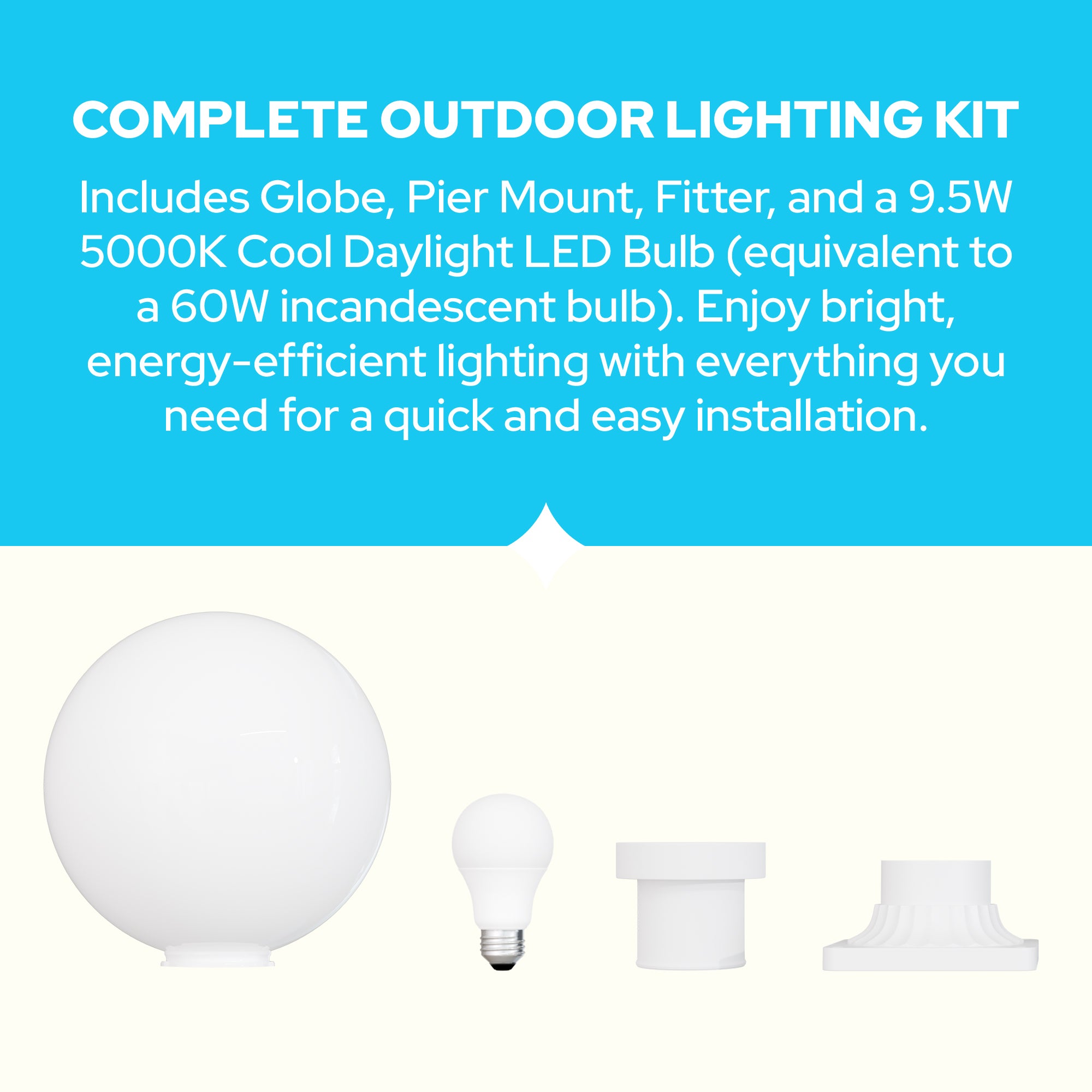 12" Globe Pier Mount Outdoor Lighting with LED Lamp