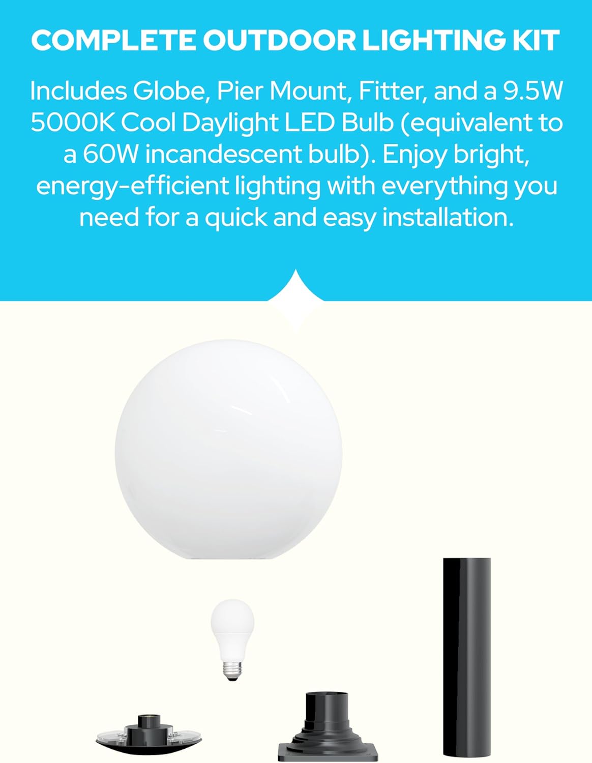 14" Globe Post Light Application with Stub Post Pier Mount